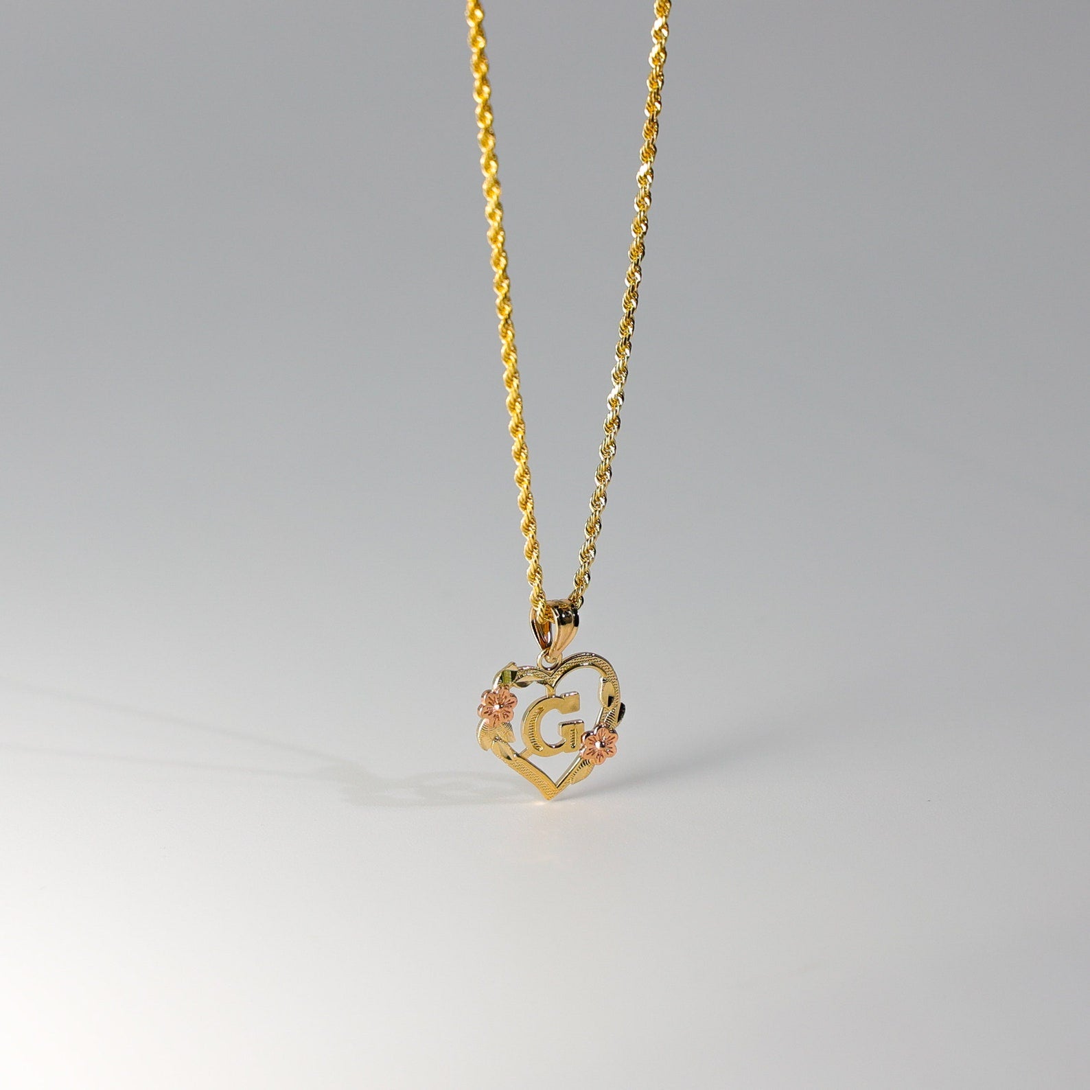 Gold Heart Initial G Pendant | A-Z Pendants - Charlie & Co. Jewelry