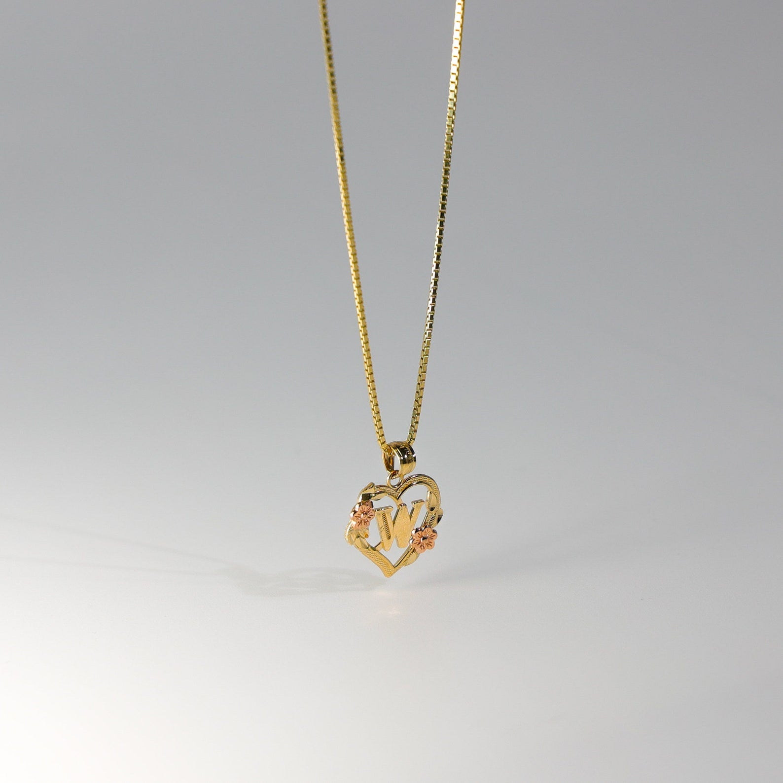 Gold Heart Initial W Pendant | A-Z Pendants - Charlie & Co. Jewelry