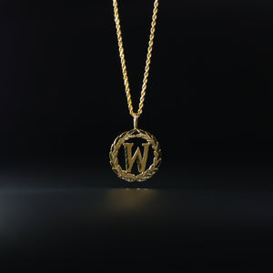 Gold Wreath W Initial Pendant | A-Z Pendants - Charlie & Co. Jewelry
