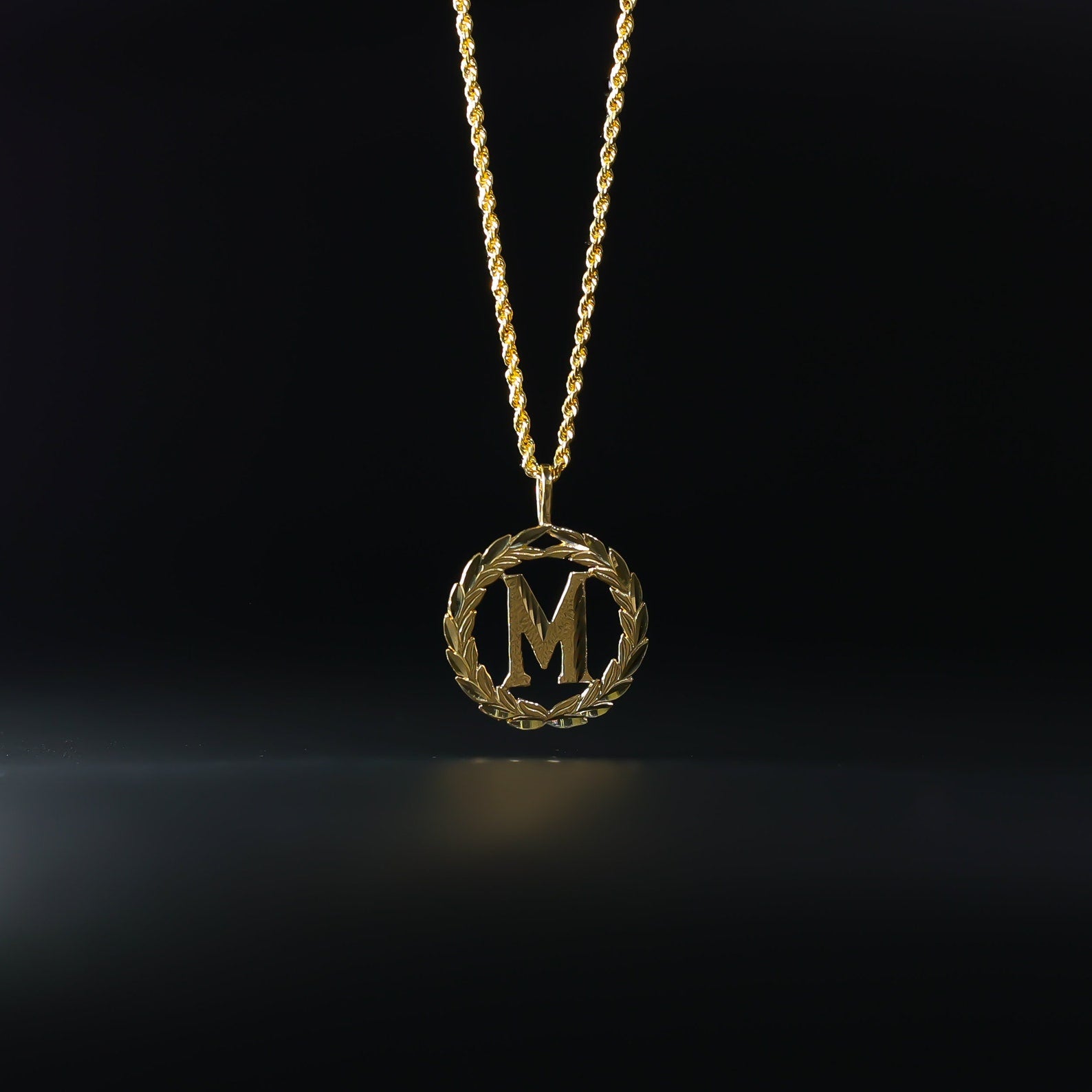 Gold Wreath M Initial Pendant | A-Z Pendants - Charlie & Co. Jewelry