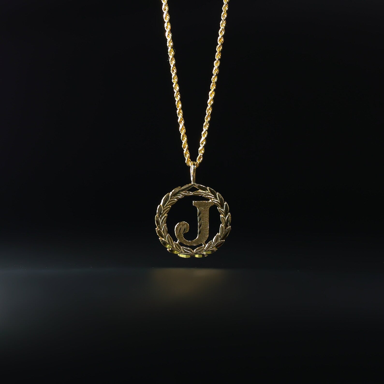 Gold Wreath J Initial Pendant | A-Z Pendants - Charlie & Co. Jewelry