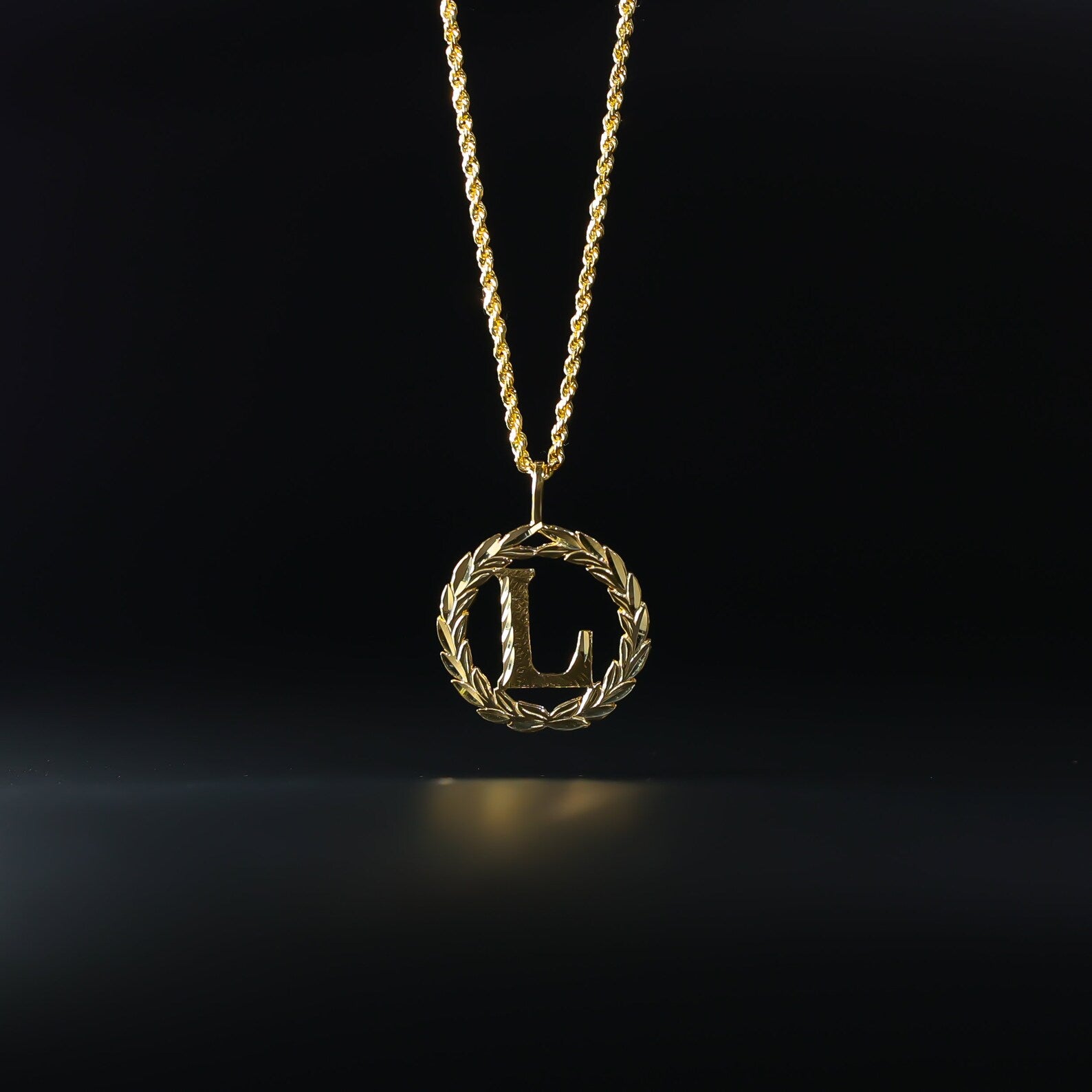 Gold Wreath L Initial Pendant | A-Z Pendants - Charlie & Co. Jewelry