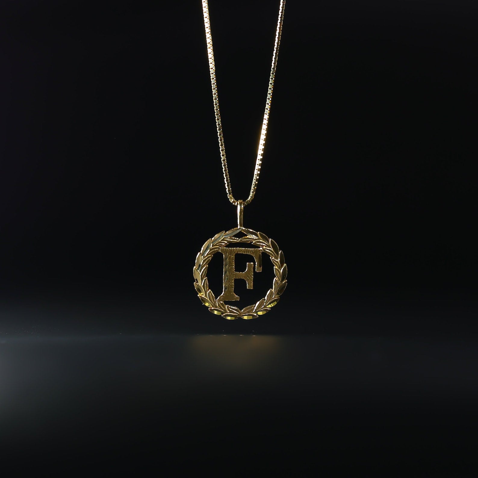 Gold Wreath F Initial Pendant | A-Z Pendants - Charlie & Co. Jewelry