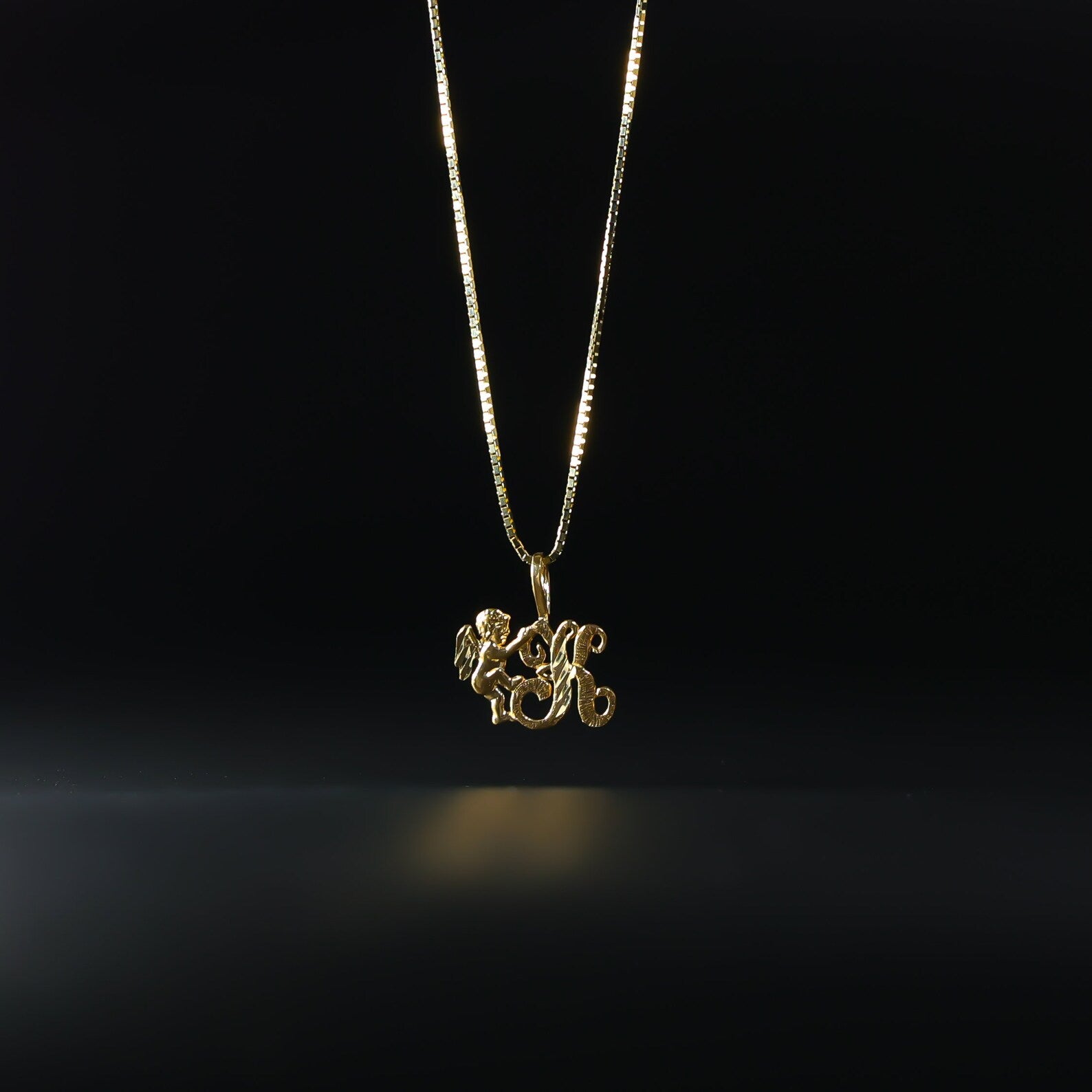 Gold Angel Letter K Pendant | A-Z Pendants - Charlie & Co. Jewelry