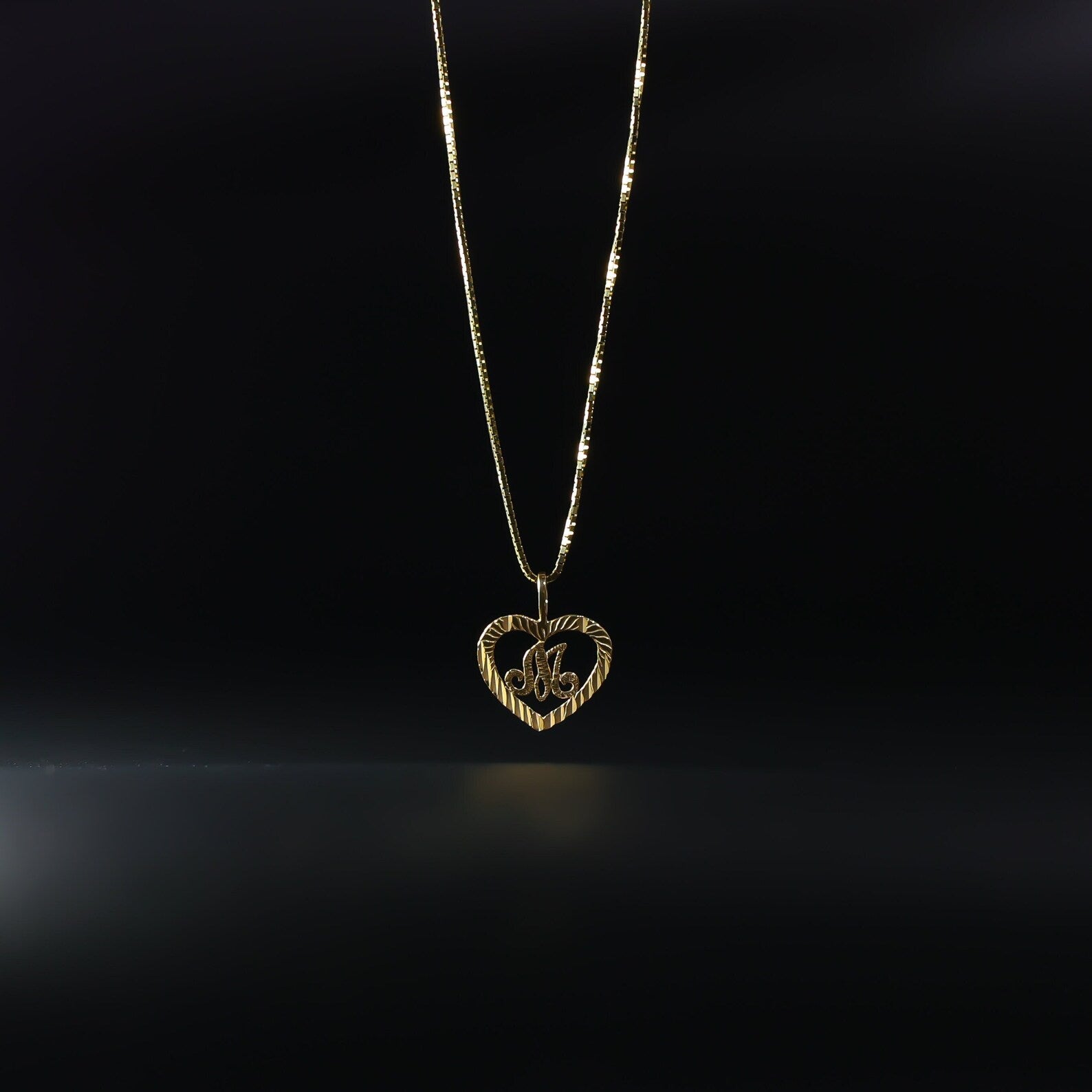 Gold Heart-Shaped Letter M Pendant | A-Z Pendants - Charlie & Co. Jewelry
