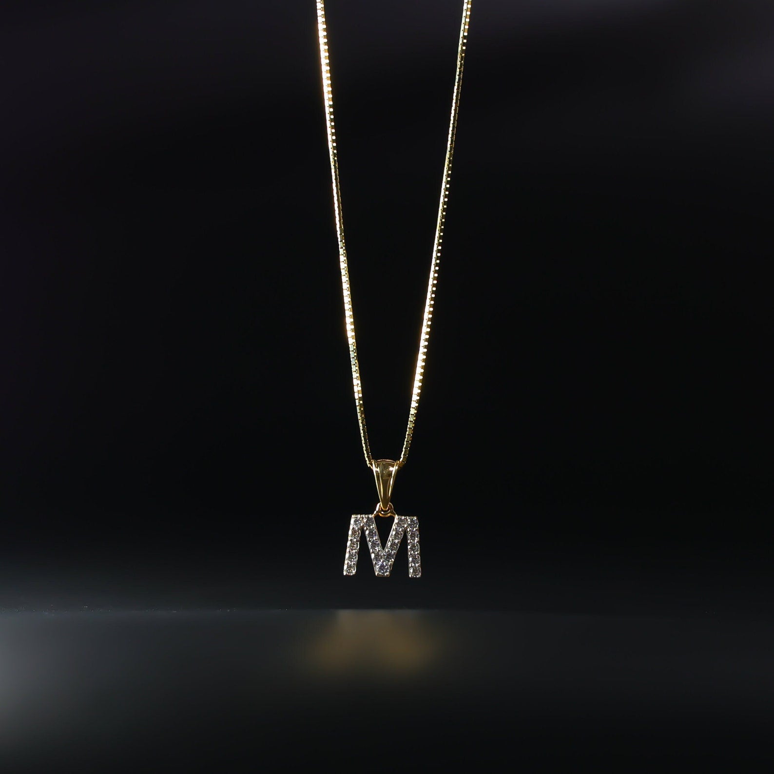 Gold Cubic Zirconia Letter M Pendant | A-Z Pendants - Charlie & Co. Jewelry