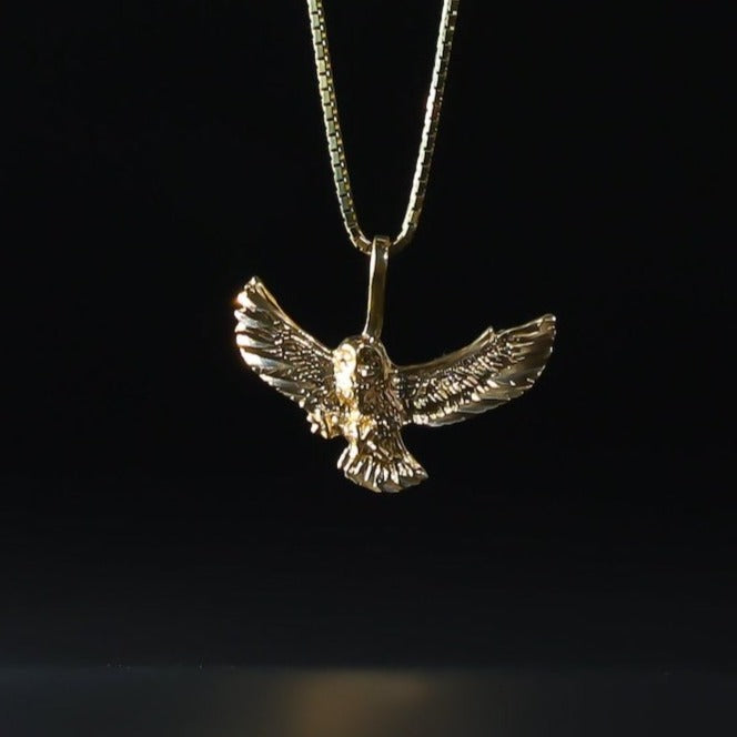 Gold Flying Owl Pendant Model-2349 - Charlie & Co. Jewelry