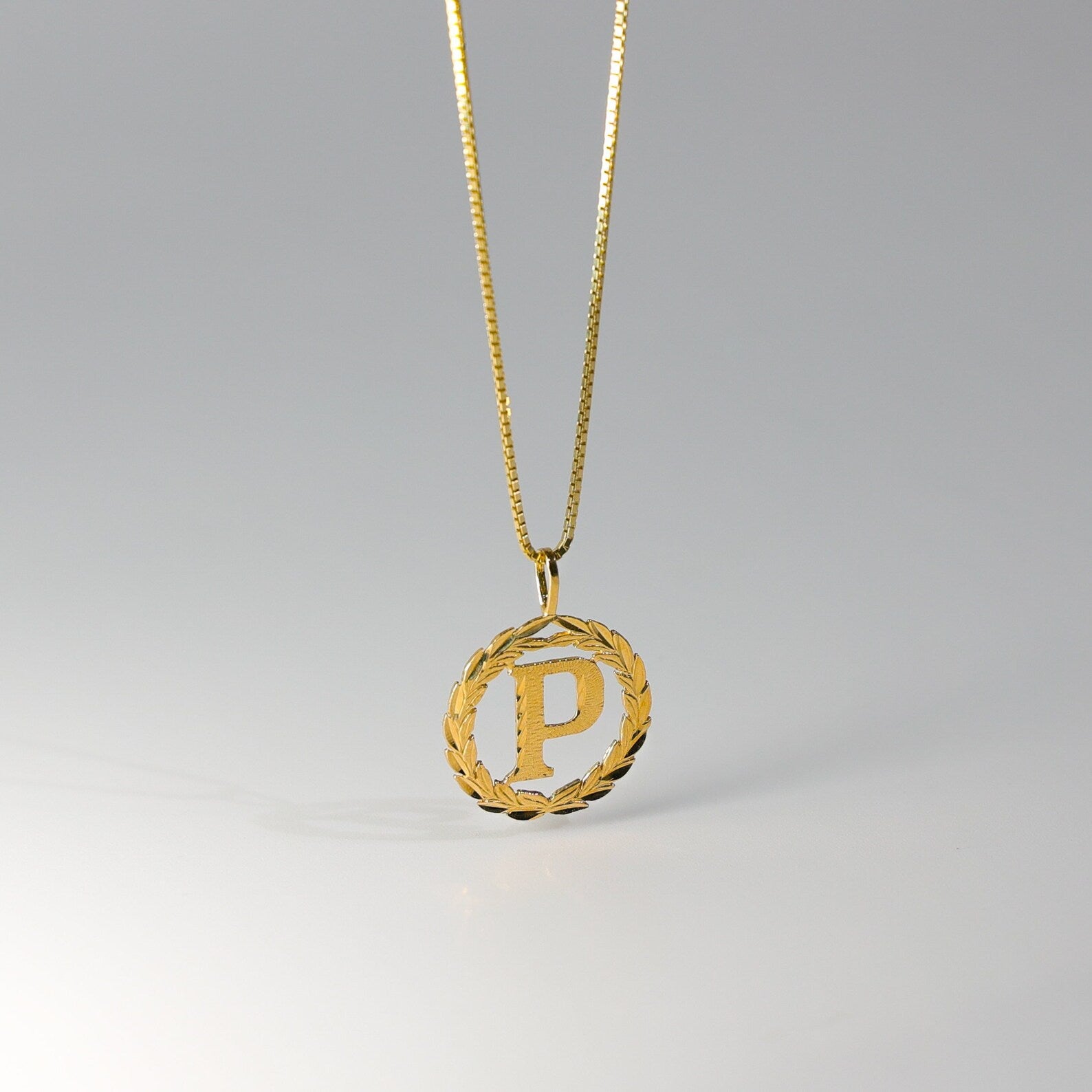 14K Gold Wreath P Initial Pendant A-Z Pendants1