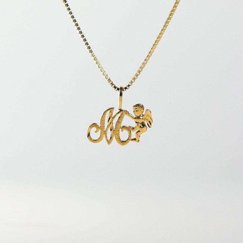 Gold Angel Letter M Pendant | A-Z Pendants - Charlie & Co. Jewelry
