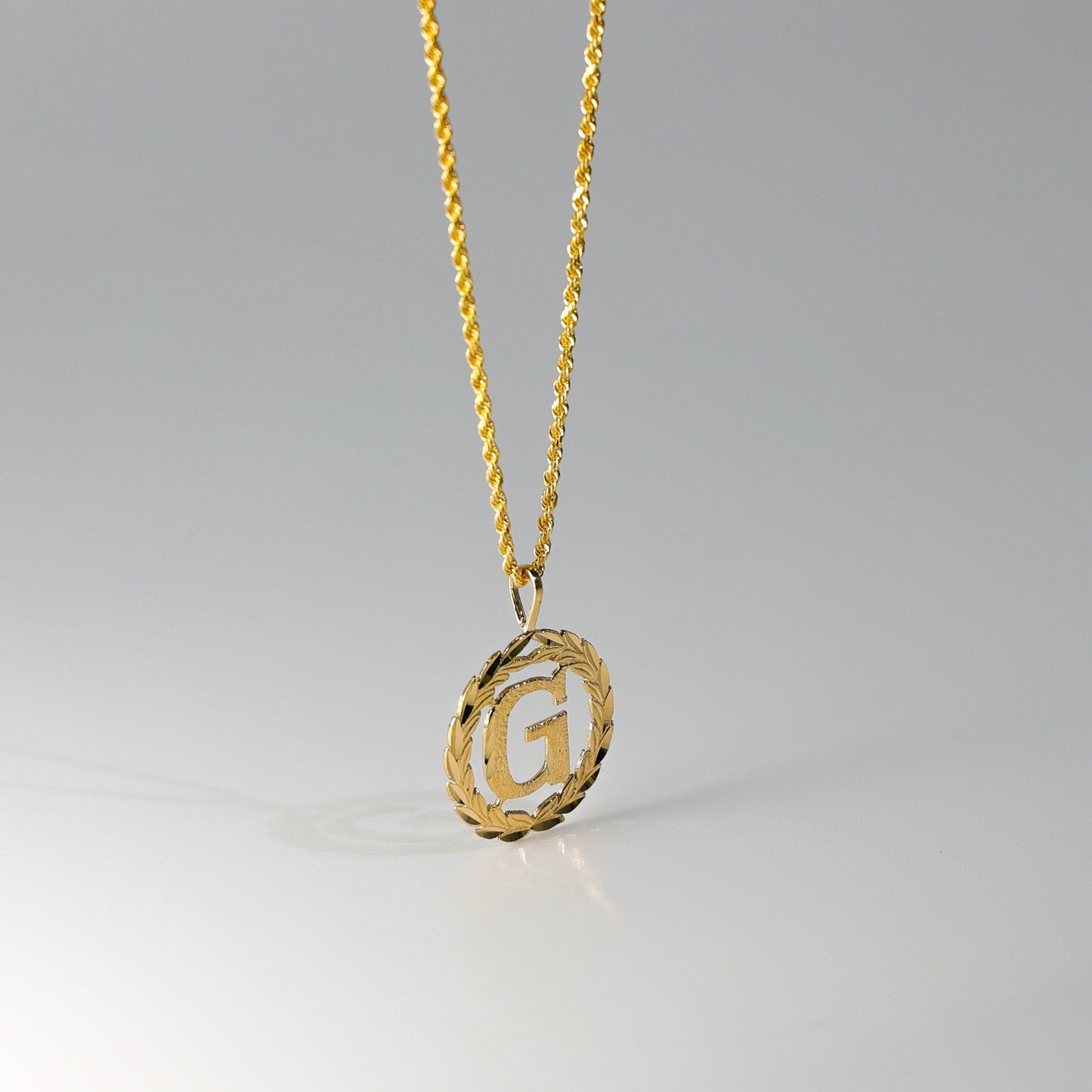 Gold Wreath G Initial Pendant | A-Z Pendants - Charlie & Co. Jewelry