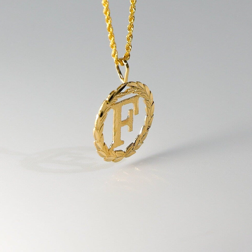 Gold Wreath F Initial Pendant | A-Z Pendants - Charlie & Co. Jewelry