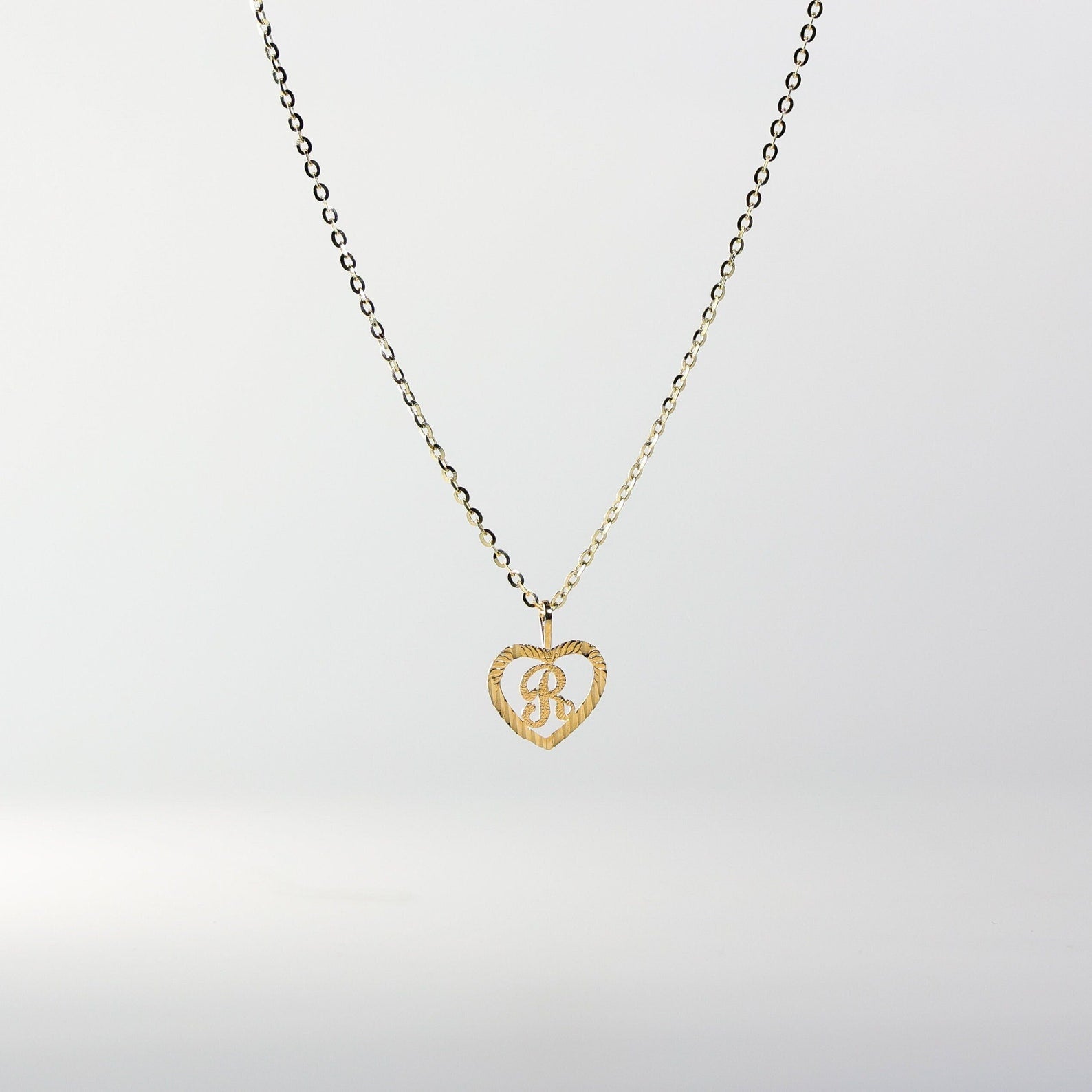 Gold Heart-Shaped Letter R Pendant | A-Z Pendants - Charlie & Co. Jewelry