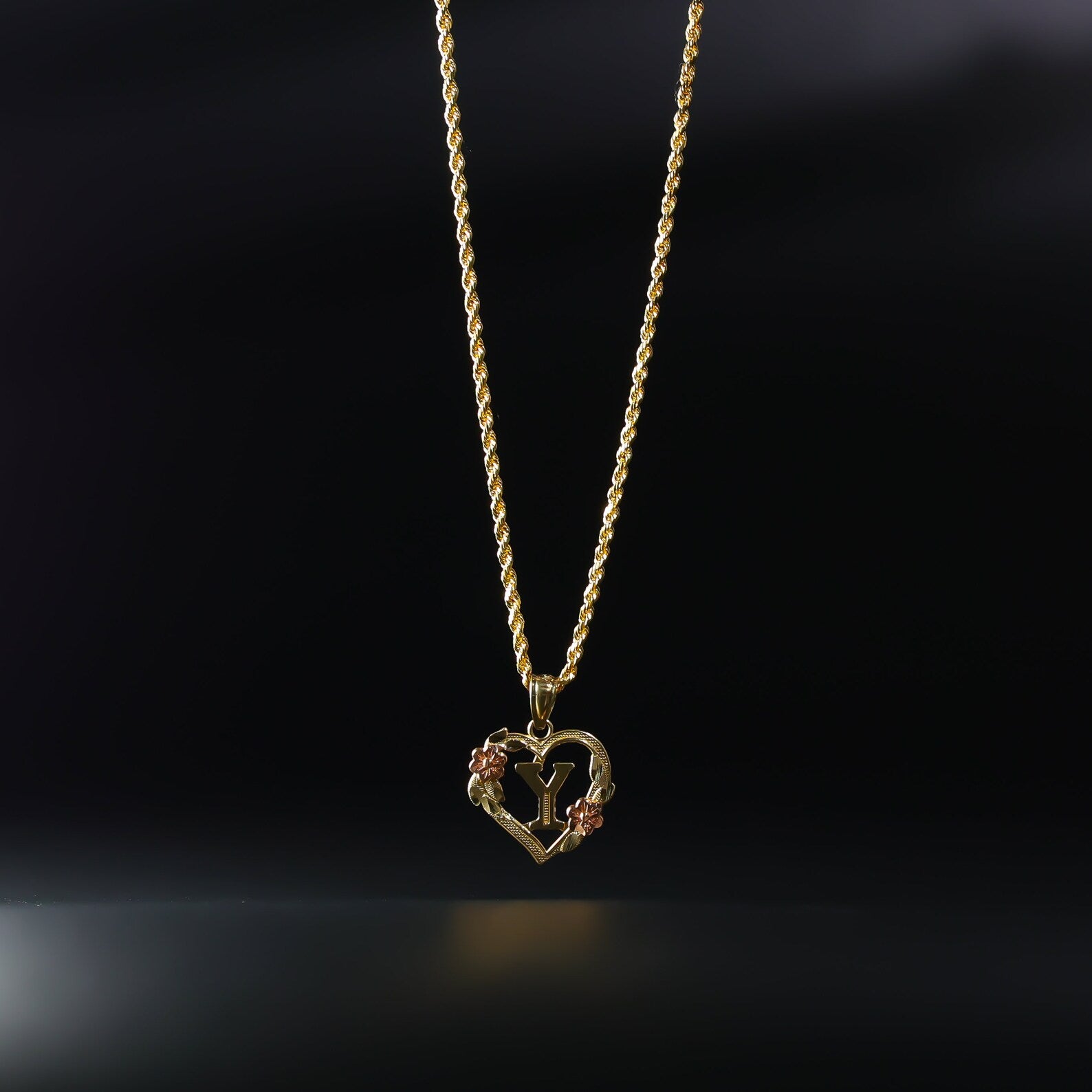 Gold Heart Initial Y Pendant | A-Z Pendants - Charlie & Co. Jewelry