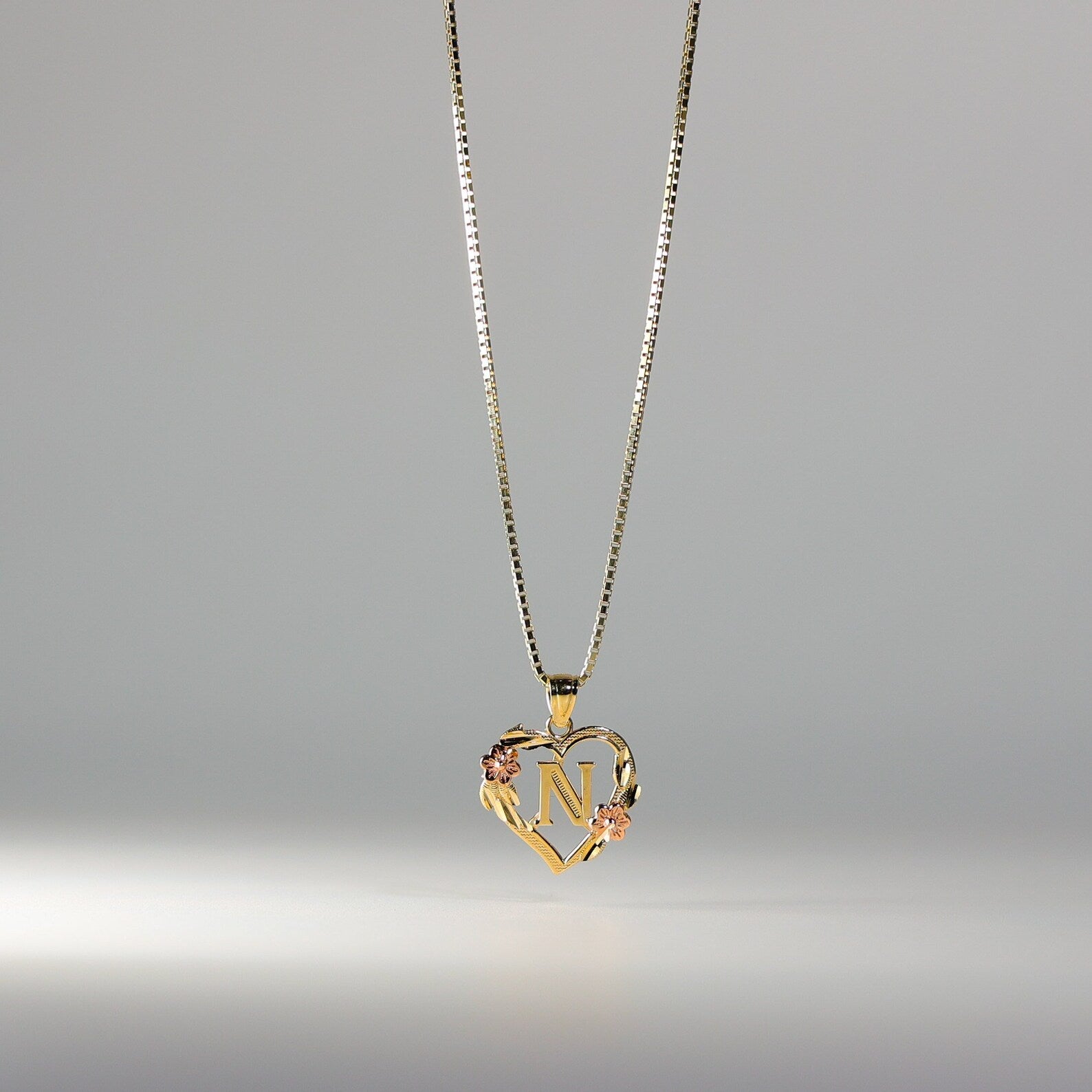 Gold Heart Initial N Pendant | A-Z Pendants - Charlie & Co. Jewelry