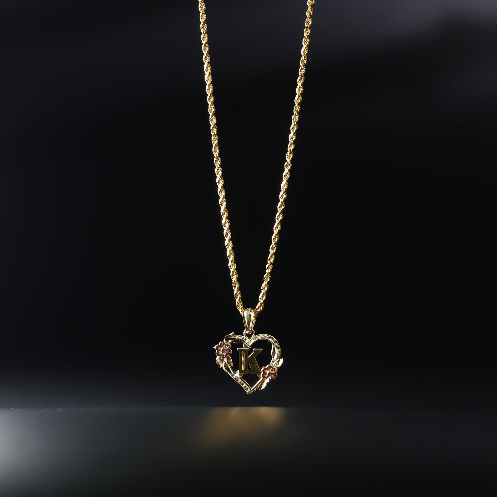 Gold Heart Initial K Pendant | A-Z Pendants - Charlie & Co. Jewelry
