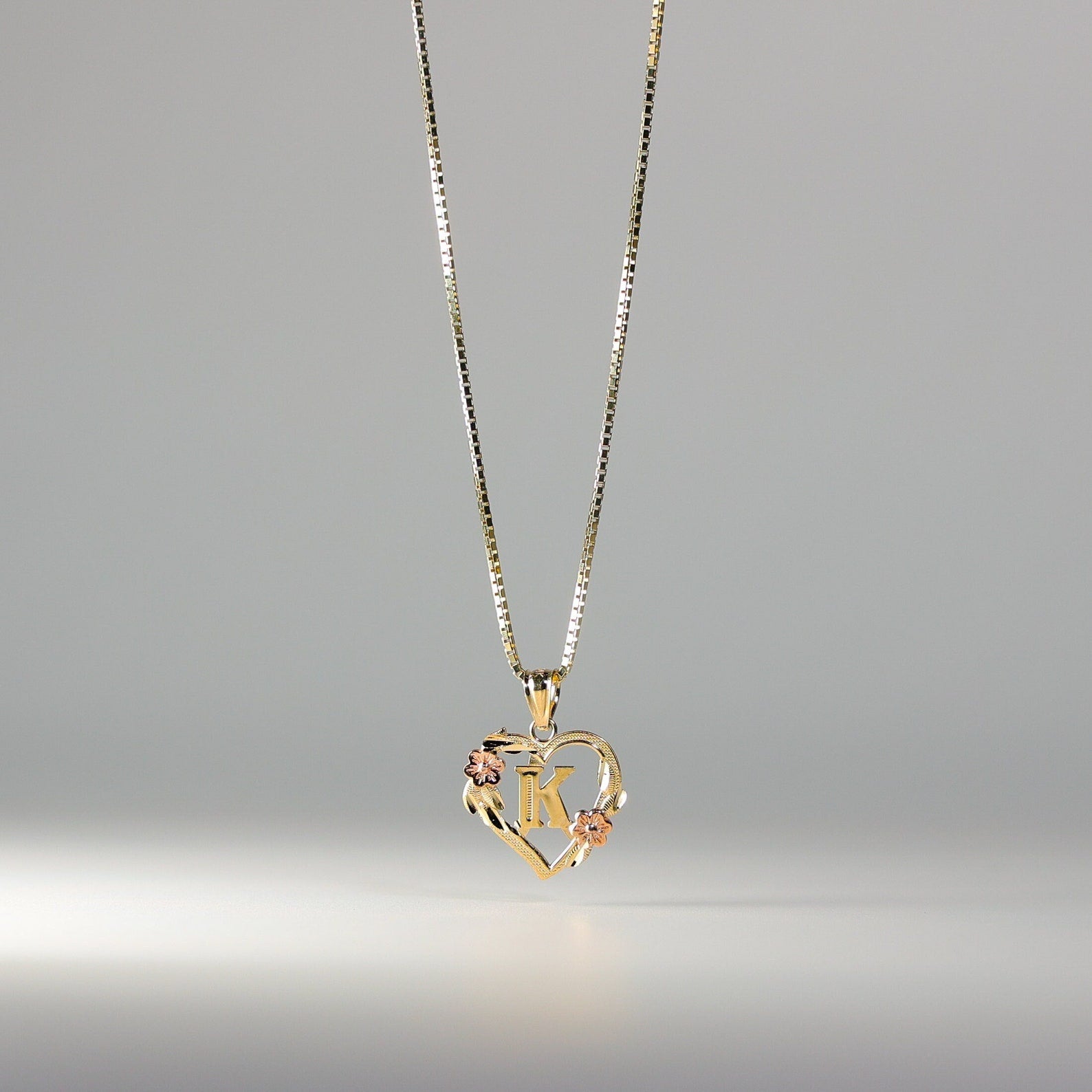 Gold Heart Initial K Pendant | A-Z Pendants - Charlie & Co. Jewelry