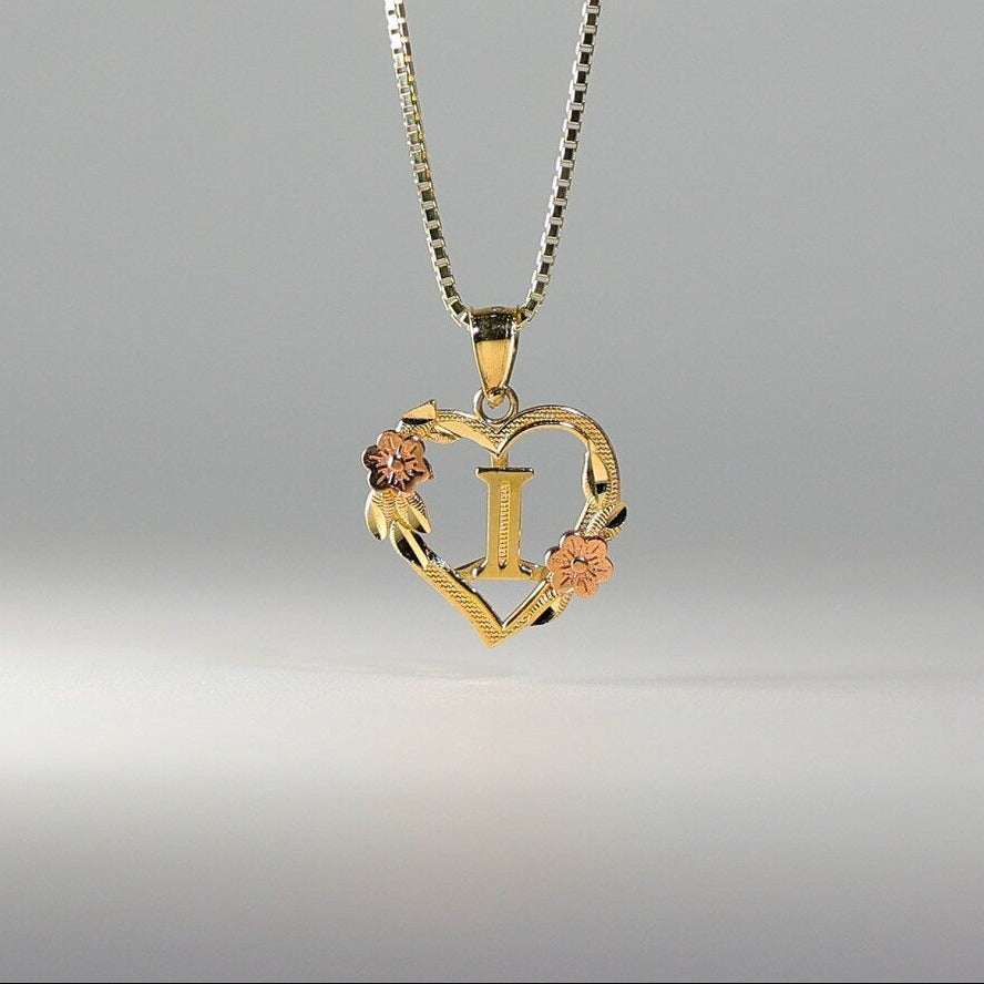 Gold Heart Initial I Pendant | A-Z Pendants - Charlie & Co. Jewelry
