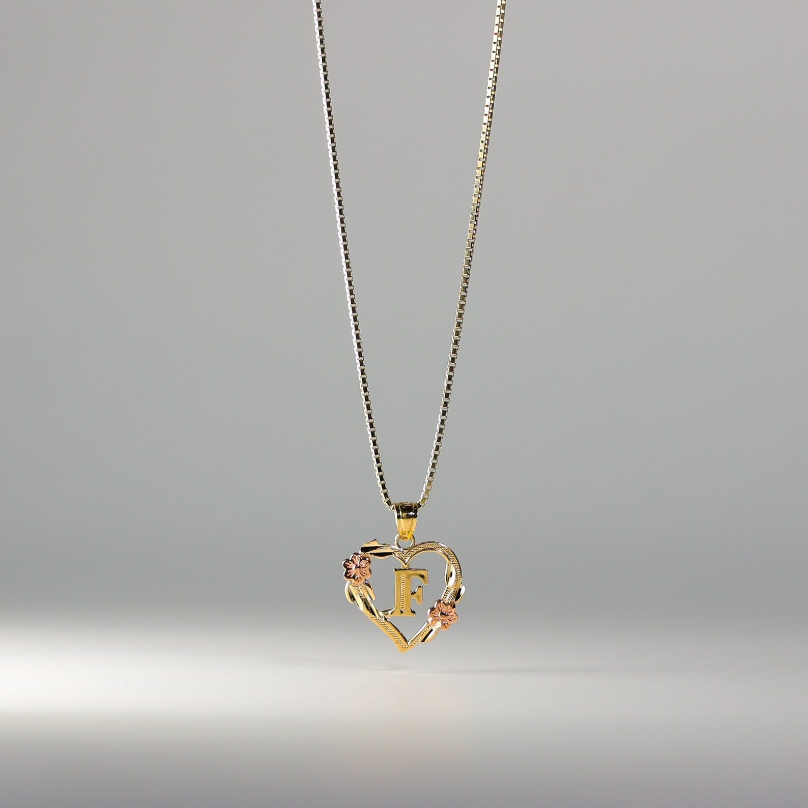 Gold Heart Initial F Pendant | A-Z Pendants - Charlie & Co. Jewelry