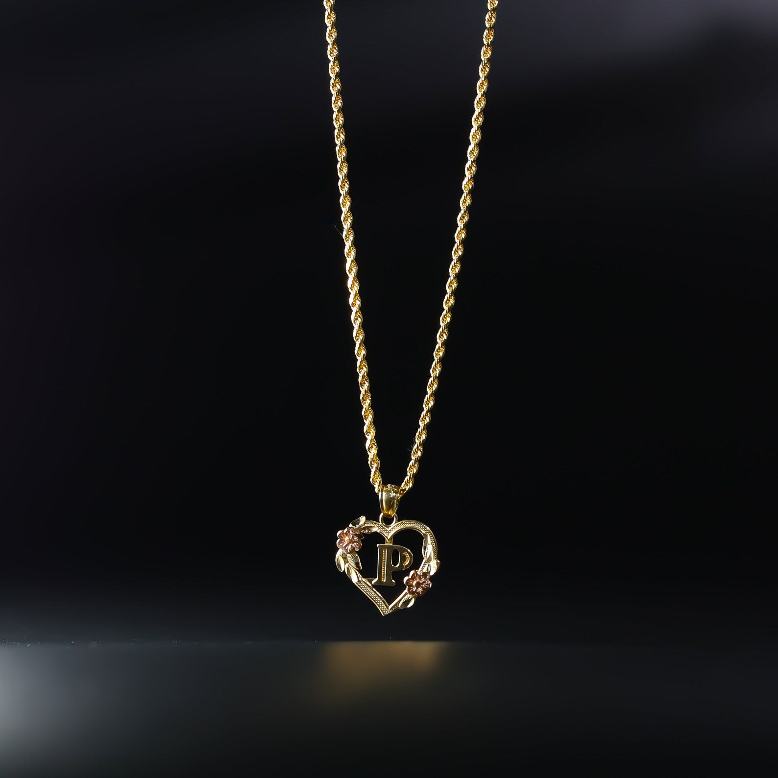 Gold Heart Initial P Pendant | A-Z Pendants - Charlie & Co. Jewelry