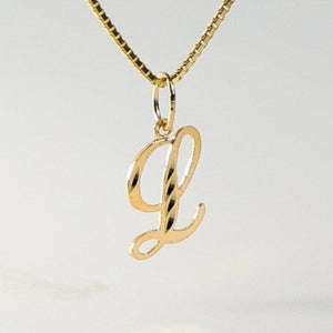 Gold Calligraphy Letter L Pendant | A-Z Pendants - Charlie & Co. Jewelry
