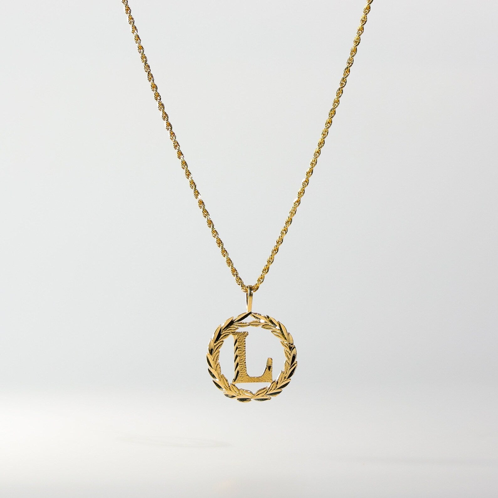 14K Gold Wreath L Initial Pendant A-Z Pendants Charlie Co