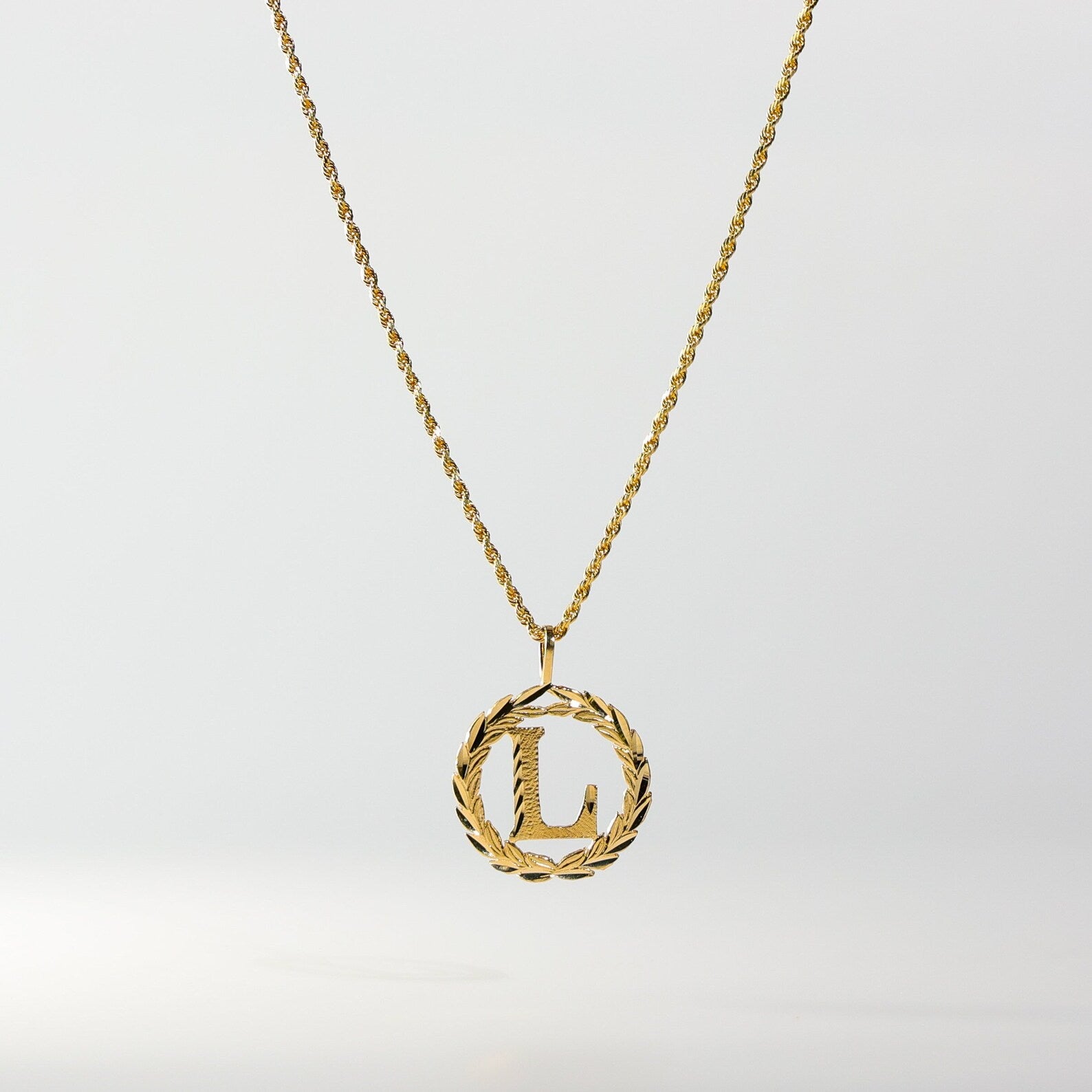 Gold Wreath L Initial Pendant | A-Z Pendants - Charlie & Co. Jewelry