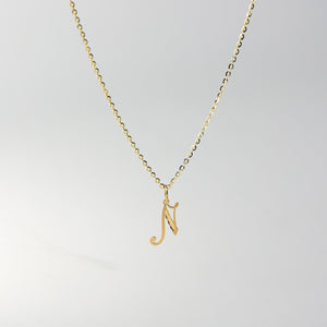 Gold Calligraphy Letter N Pendant | A-Z Pendants - Charlie & Co. Jewelry