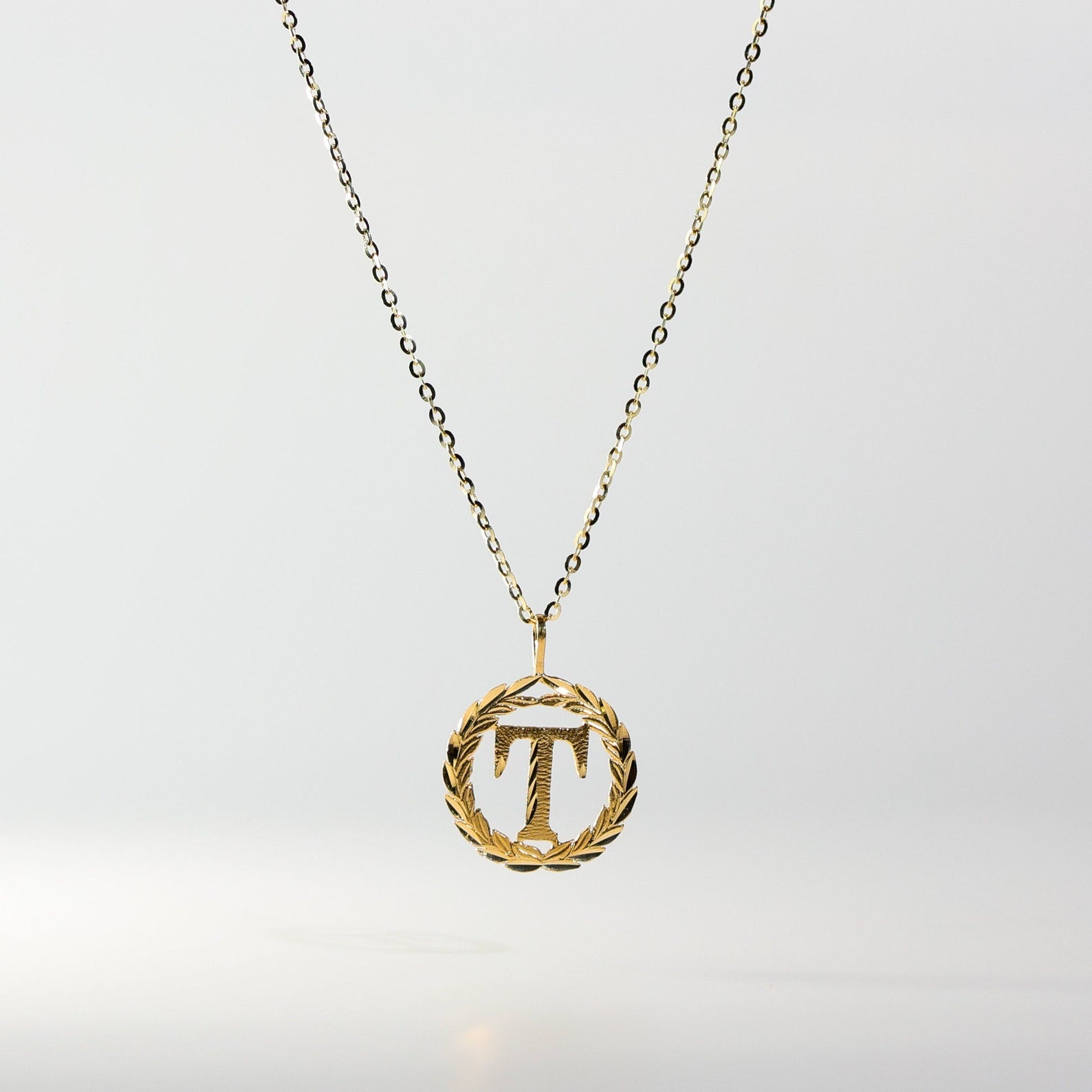 Gold Wreath T Initial Pendant | A-Z Pendants - Charlie & Co. Jewelry