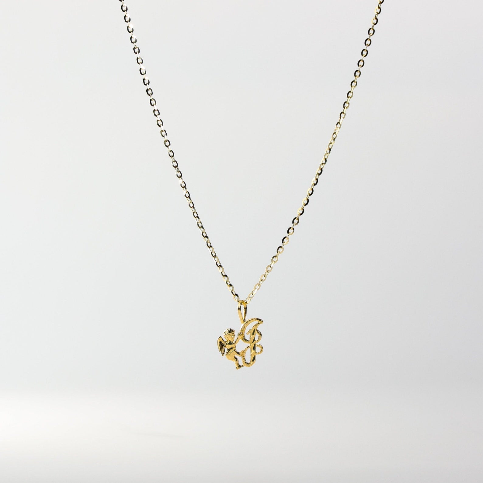 Gold Angel Letter J Pendant | A-Z Pendants - Charlie & Co. Jewelry