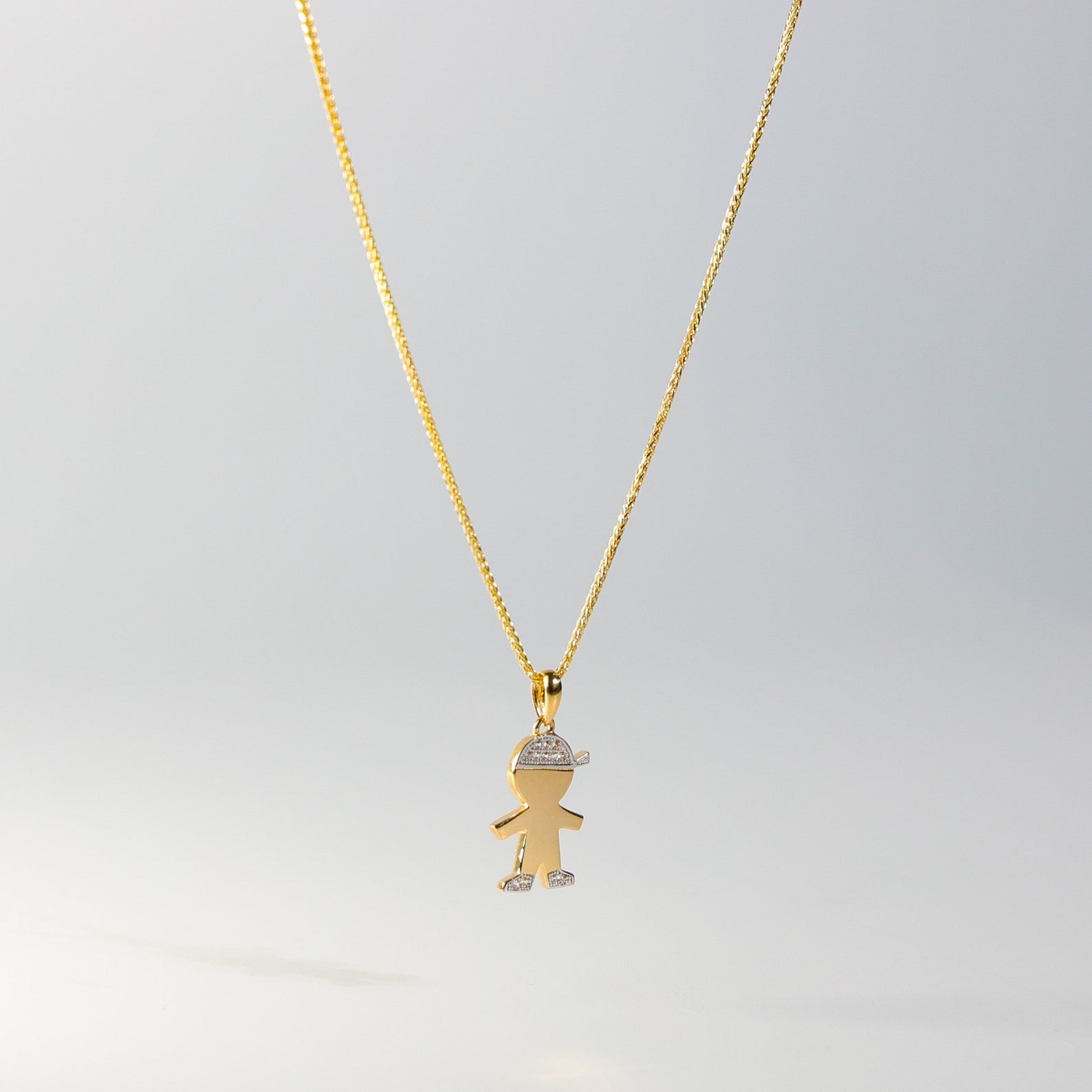14K Gold Simple Boy Pendant With Stones Model-2002 - Charlie & Co. Jewelry