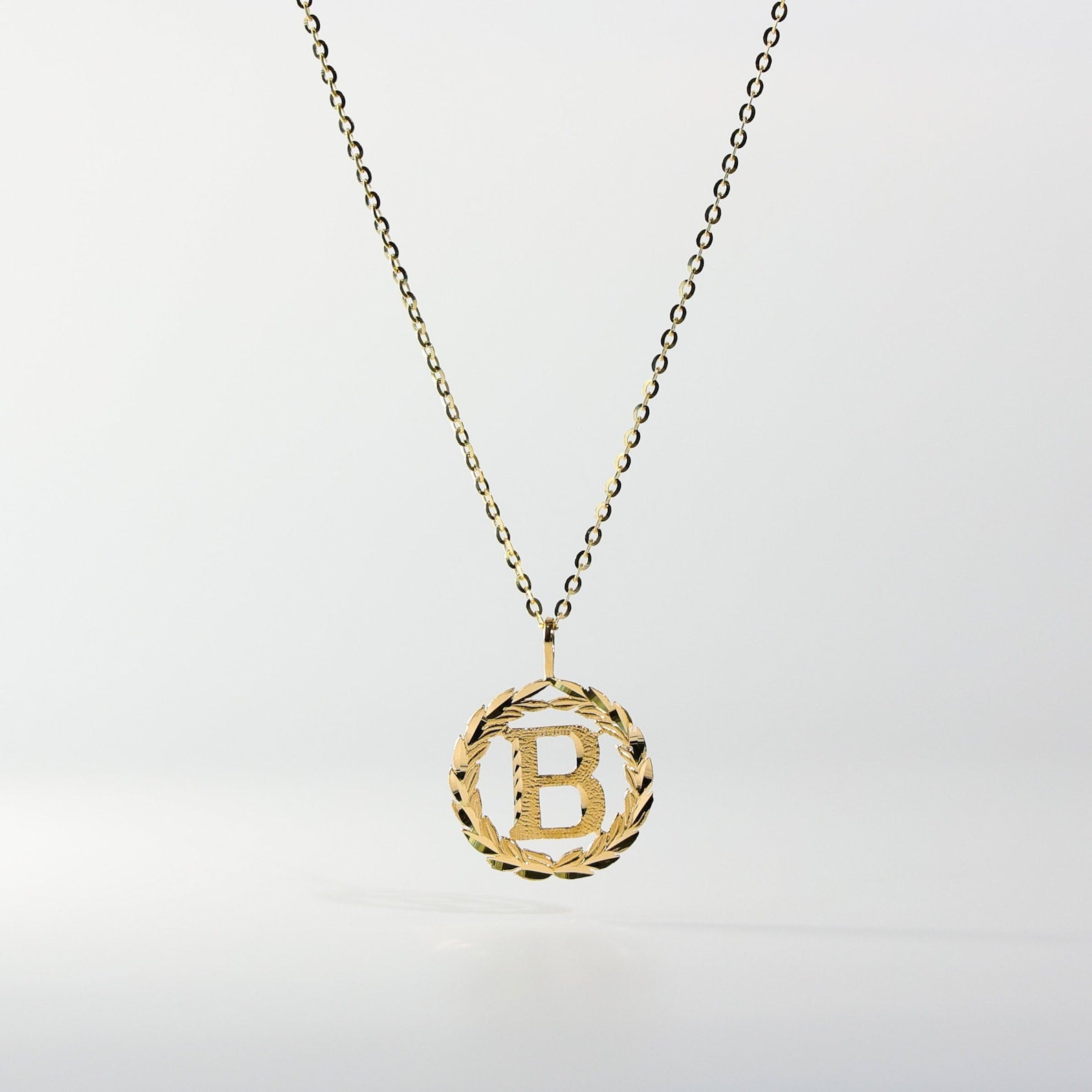 Gold Wreath B Initial Pendant | A-Z Pendants - Charlie & Co. Jewelry