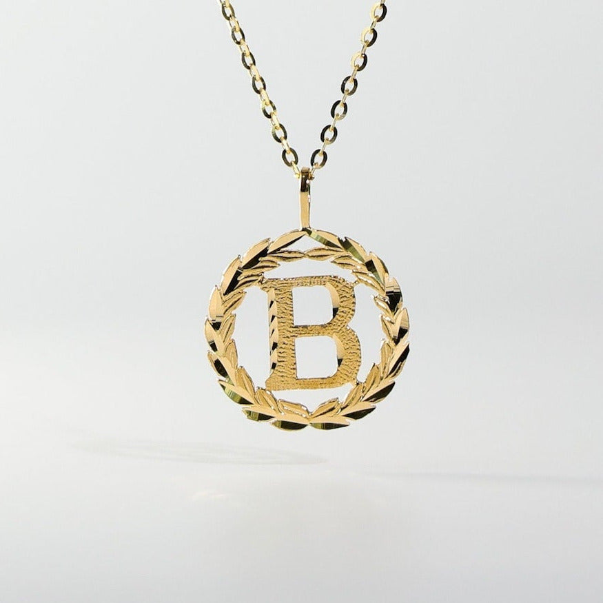 Gold Wreath B Initial Pendant | A-Z Pendants - Charlie & Co. Jewelry