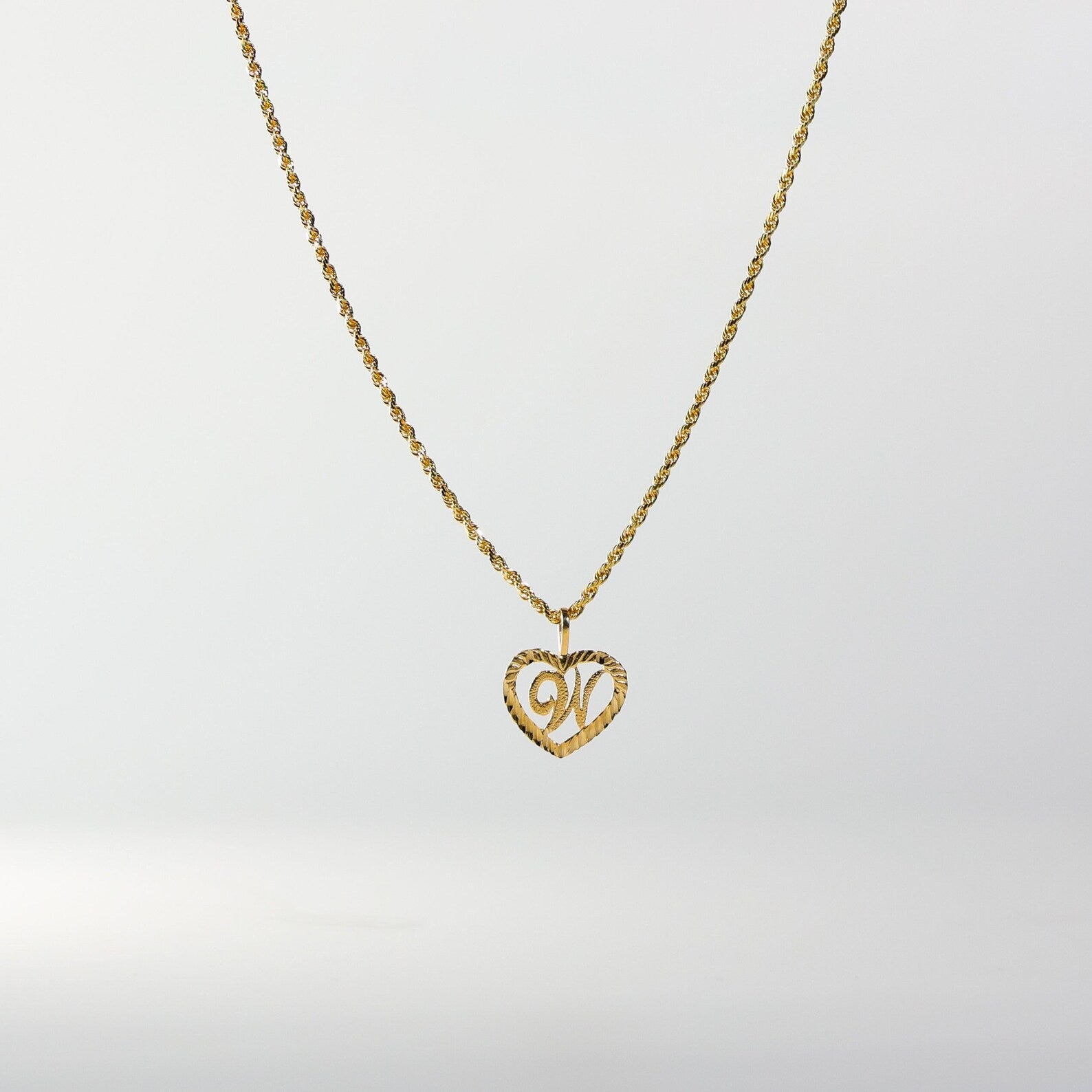 Gold Heart-Shaped Letter W Pendant | A-Z Pendants - Charlie & Co. Jewelry