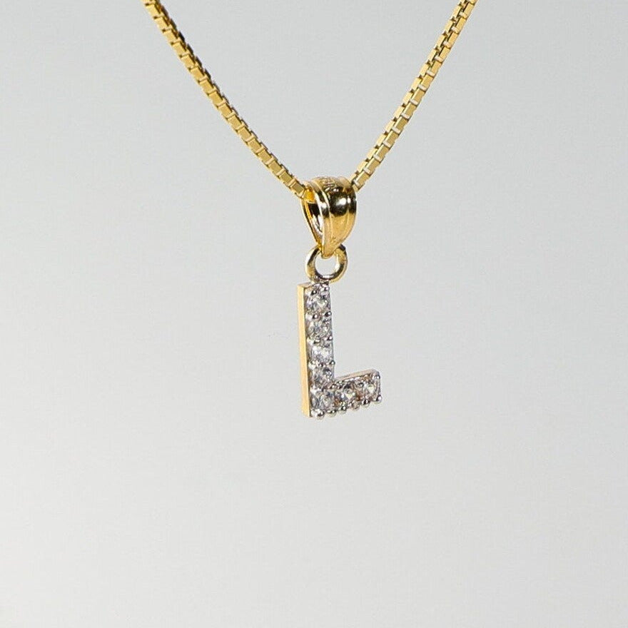Gold Cubic Zirconia Letter L Pendant | A-Z Pendants - Charlie & Co. Jewelry