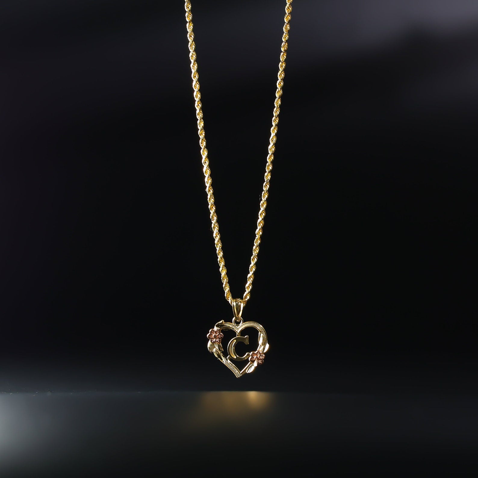 Gold Heart Initial C Pendant | A-Z Pendants - Charlie & Co. Jewelry