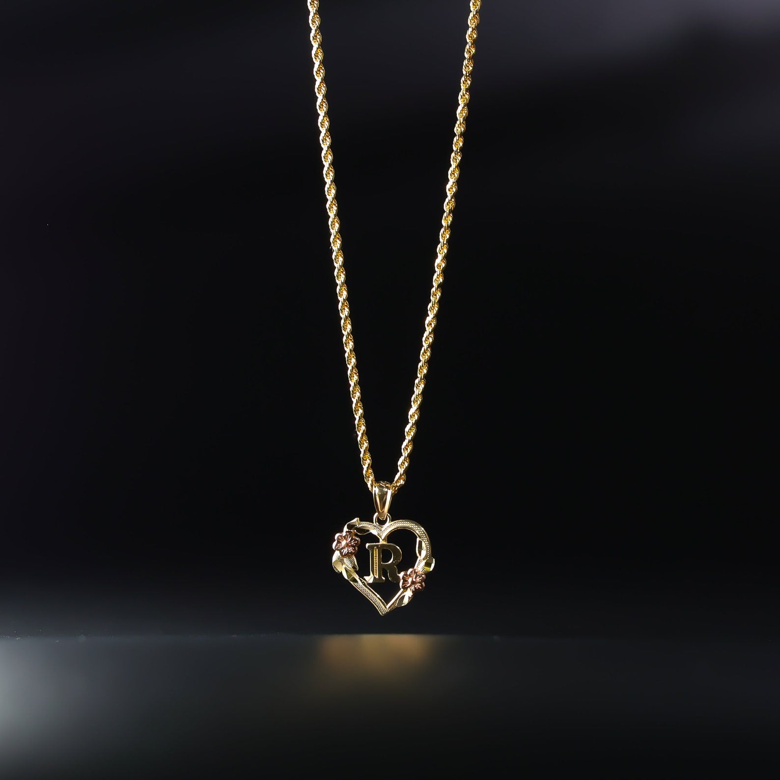 Gold Heart Initial R Pendant | A-Z Pendants - Charlie & Co. Jewelry