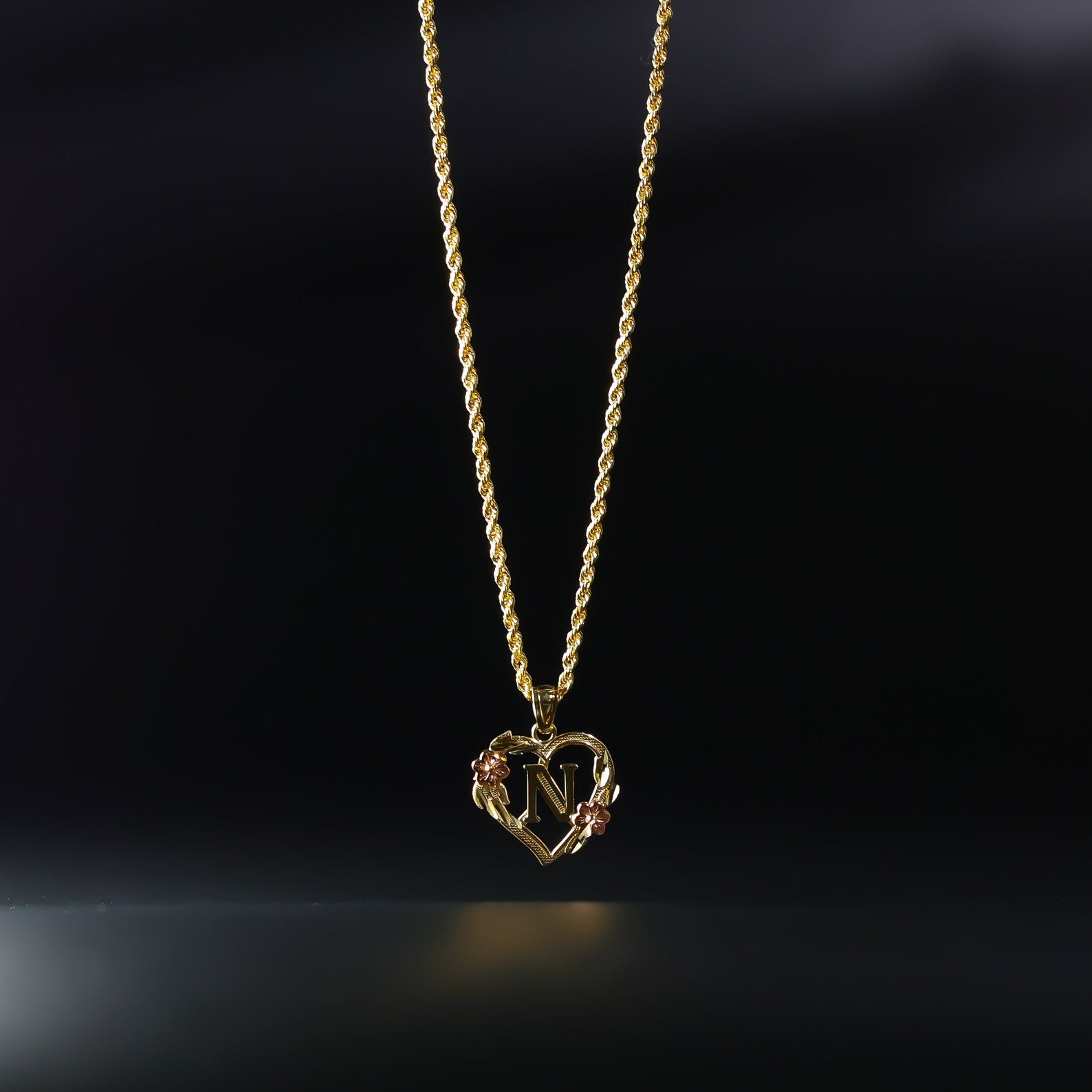 Gold Heart Initial N Pendant | A-Z Pendants - Charlie & Co. Jewelry