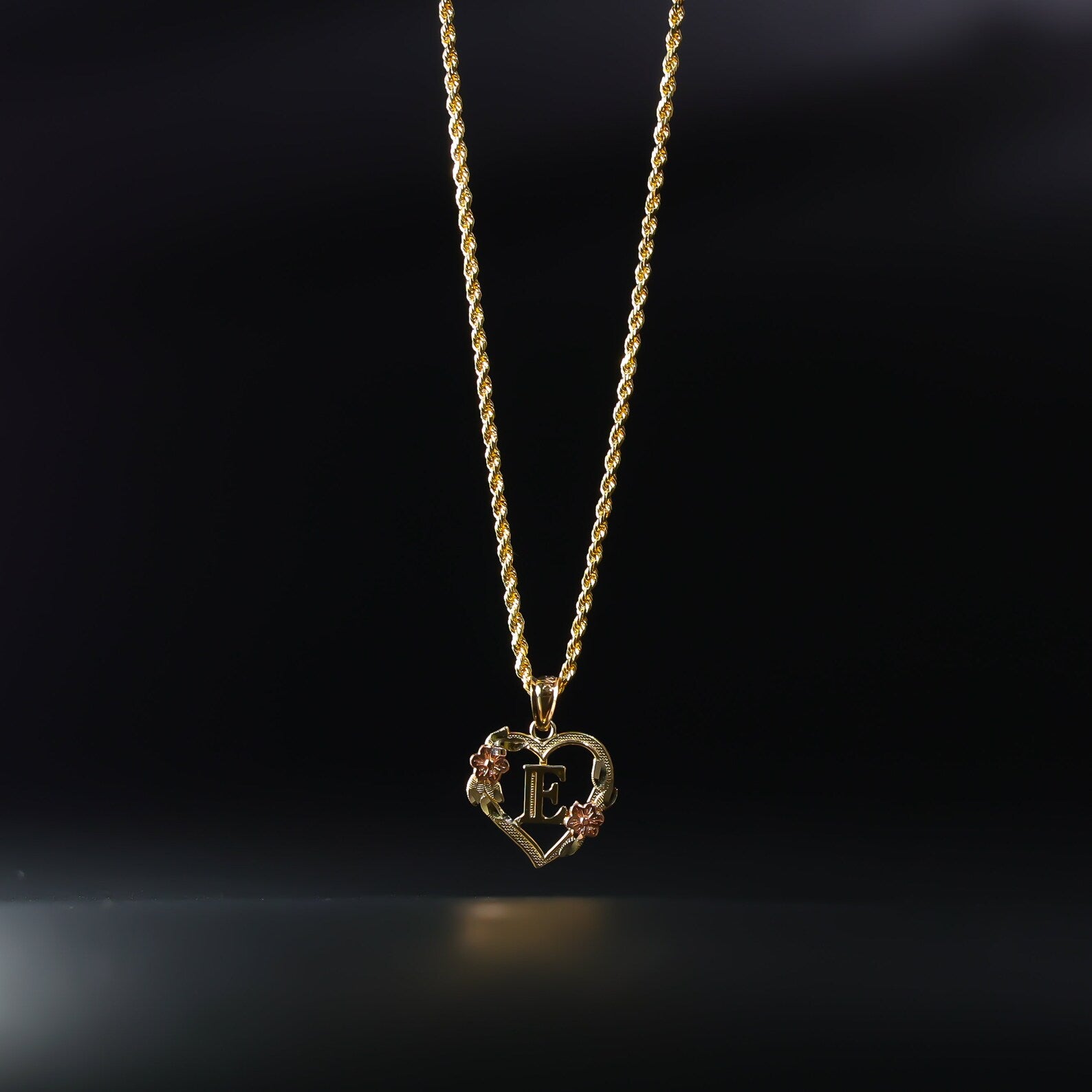 Gold Heart Initial E Pendant | A-Z Pendants - Charlie & Co. Jewelry