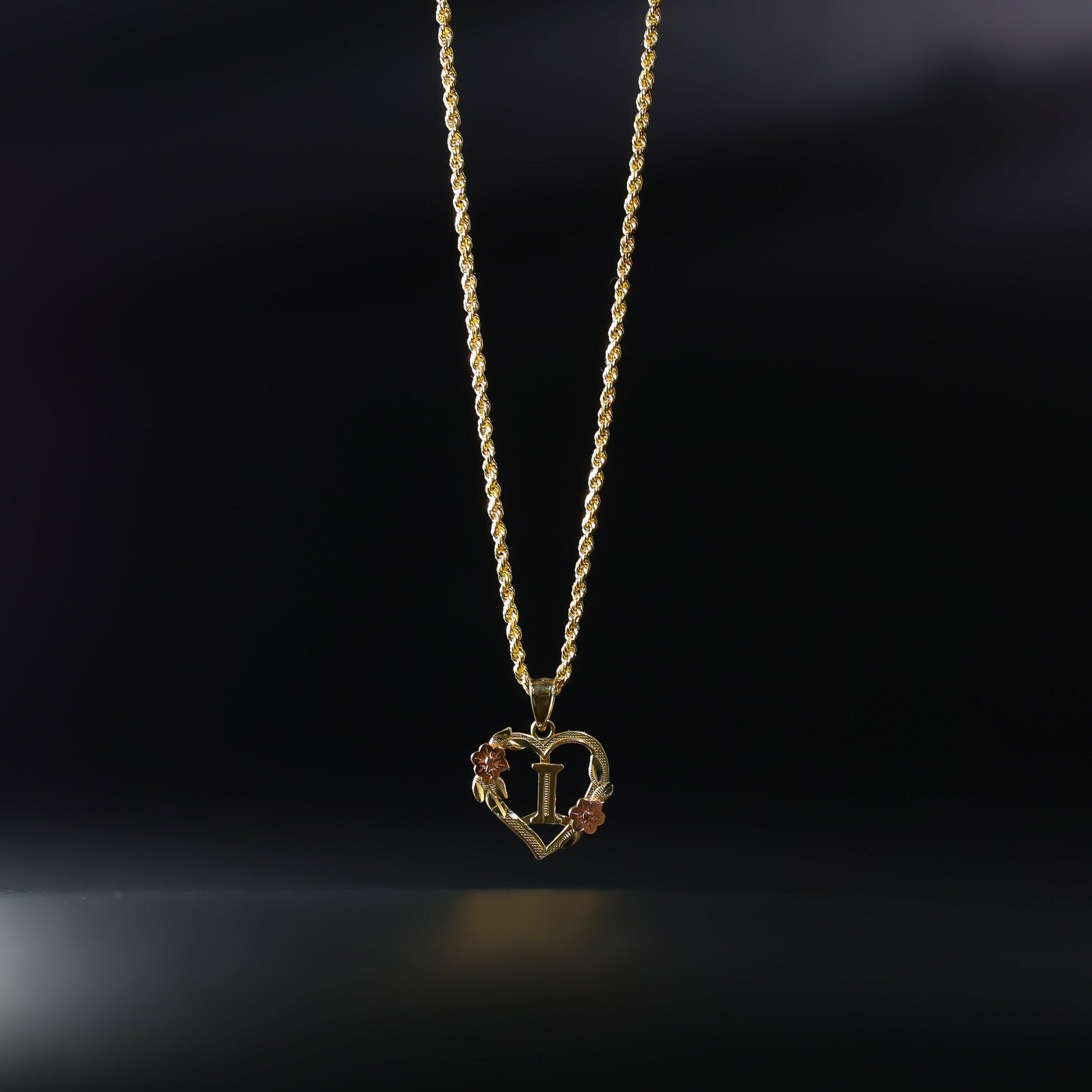 Gold Heart Initial I Pendant | A-Z Pendants - Charlie & Co. Jewelry
