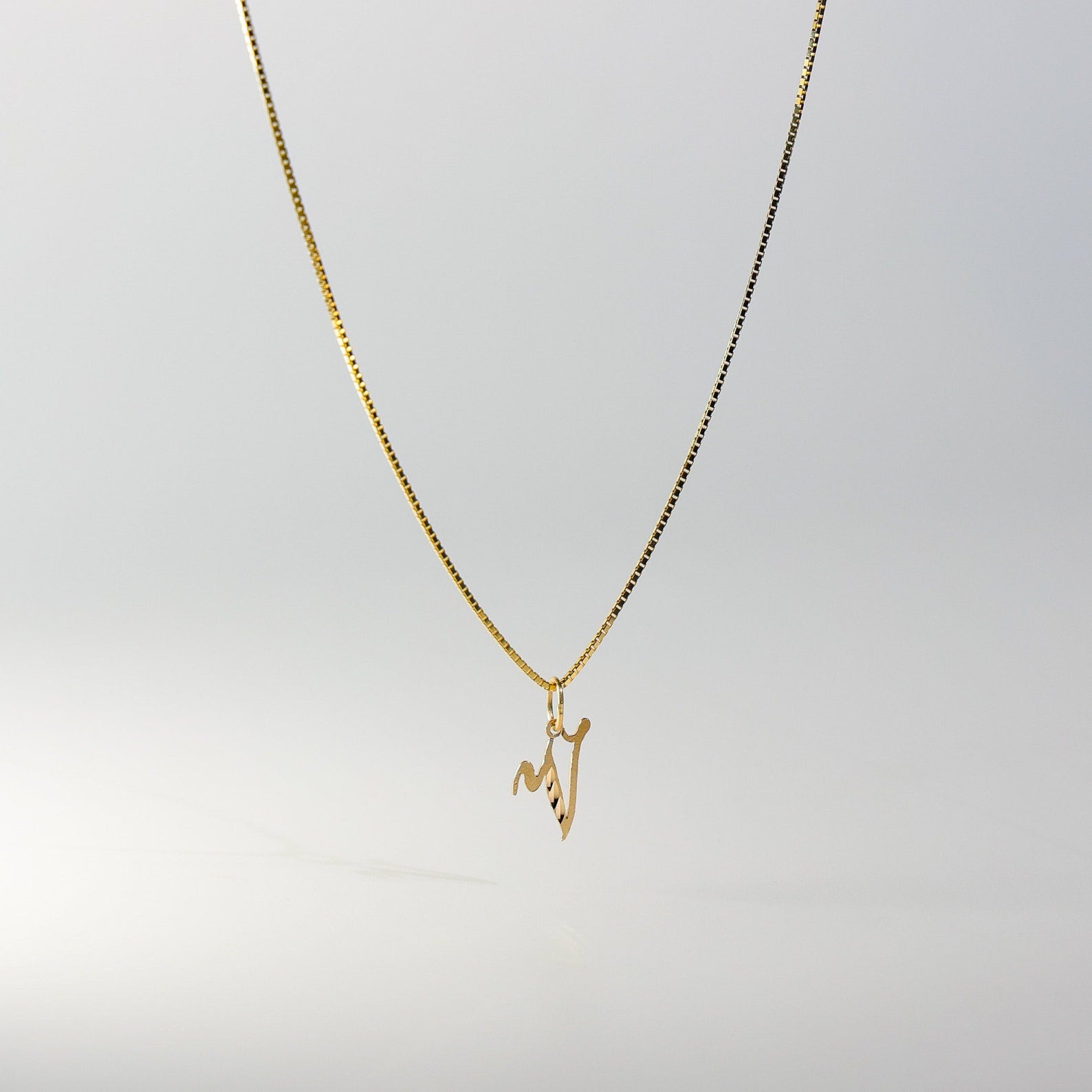 Gold Calligraphy Letter V Pendant | A-Z Pendants - Charlie & Co. Jewelry