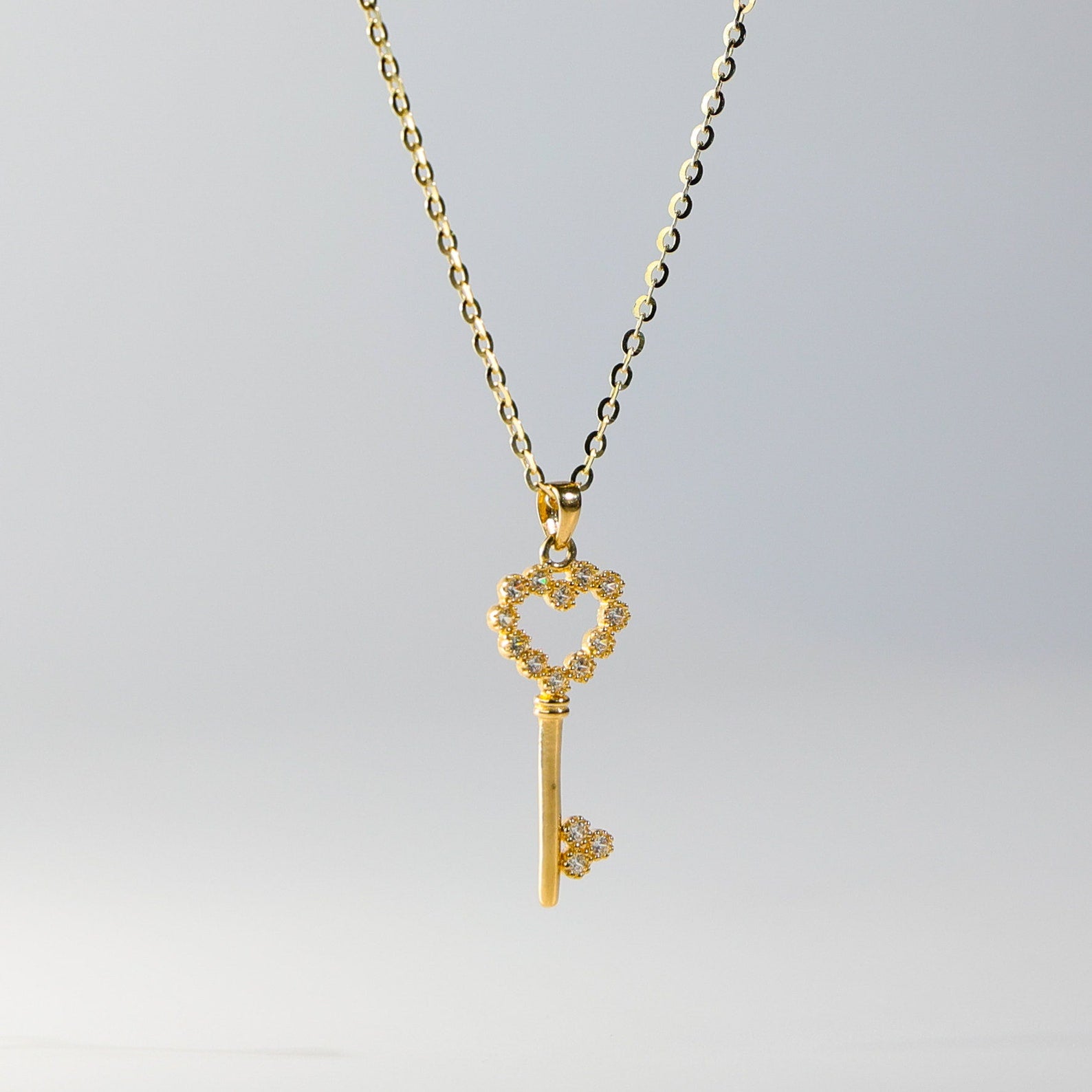 Gold Heart Key Pendant With Cubic Zirconia Model-1723 - Charlie & Co. Jewelry