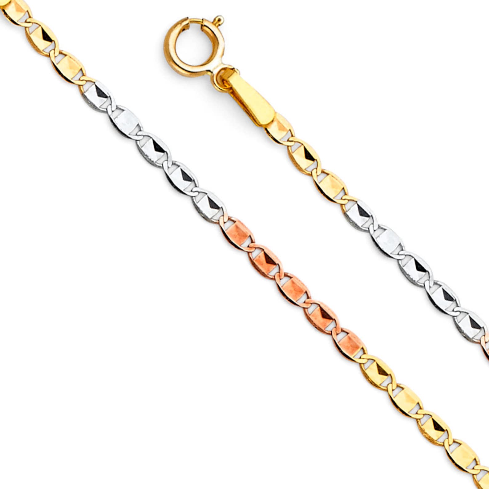 Outlet 14k solid tricolor gold valentino chain