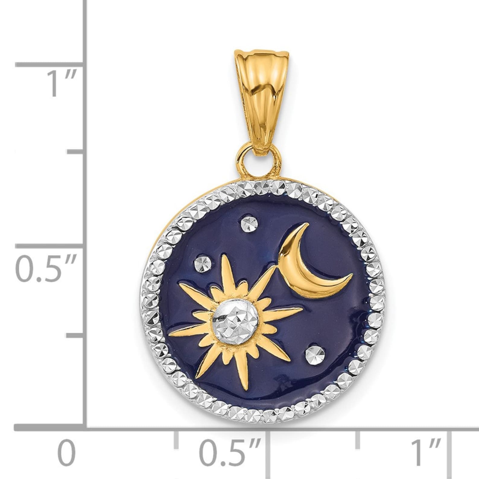 Gold Diamond-Cut Enameled Sun and Moon Pendant - Charlie & Co. Jewelry