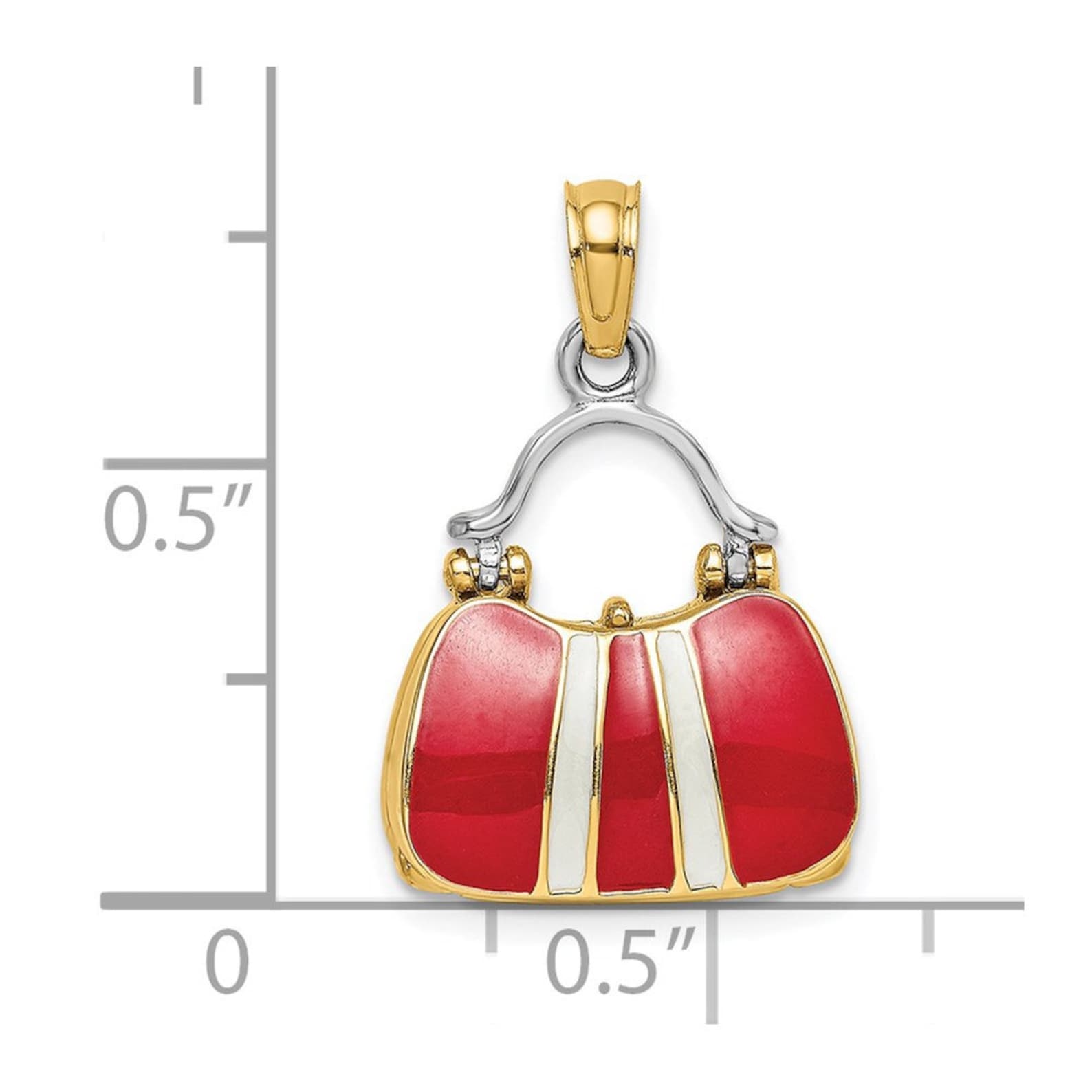 14K Gold 3D Red Enameled Handbag Pendant - Charlie & Co. Jewelry