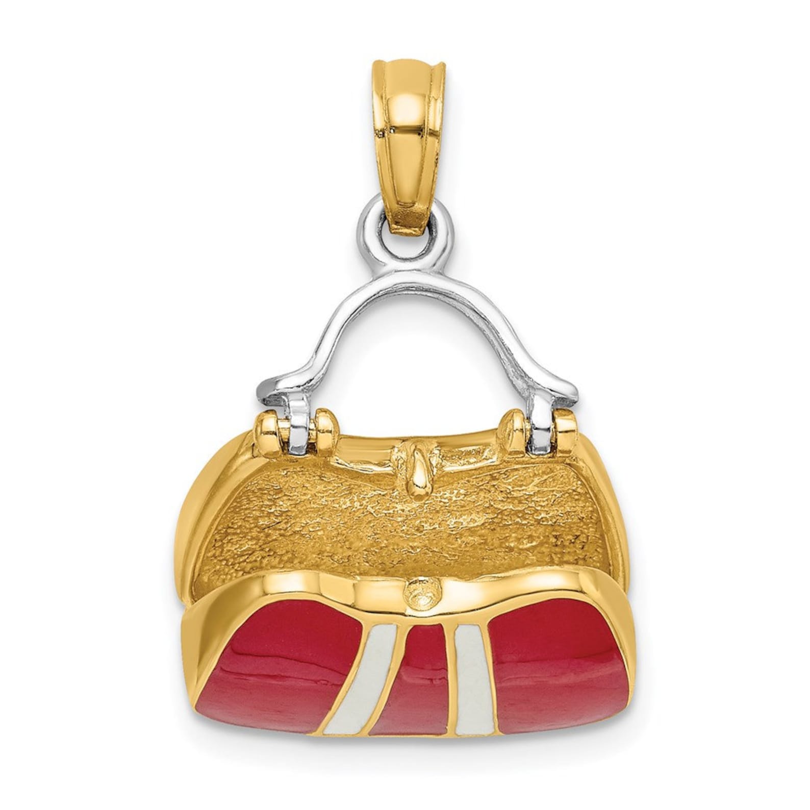 14K Gold 3D Red Enameled Handbag Pendant - Charlie & Co. Jewelry