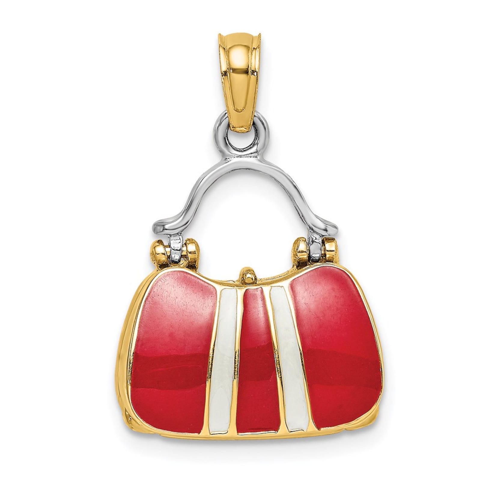 14K Gold 3D Red Enameled Handbag Pendant - Charlie & Co. Jewelry