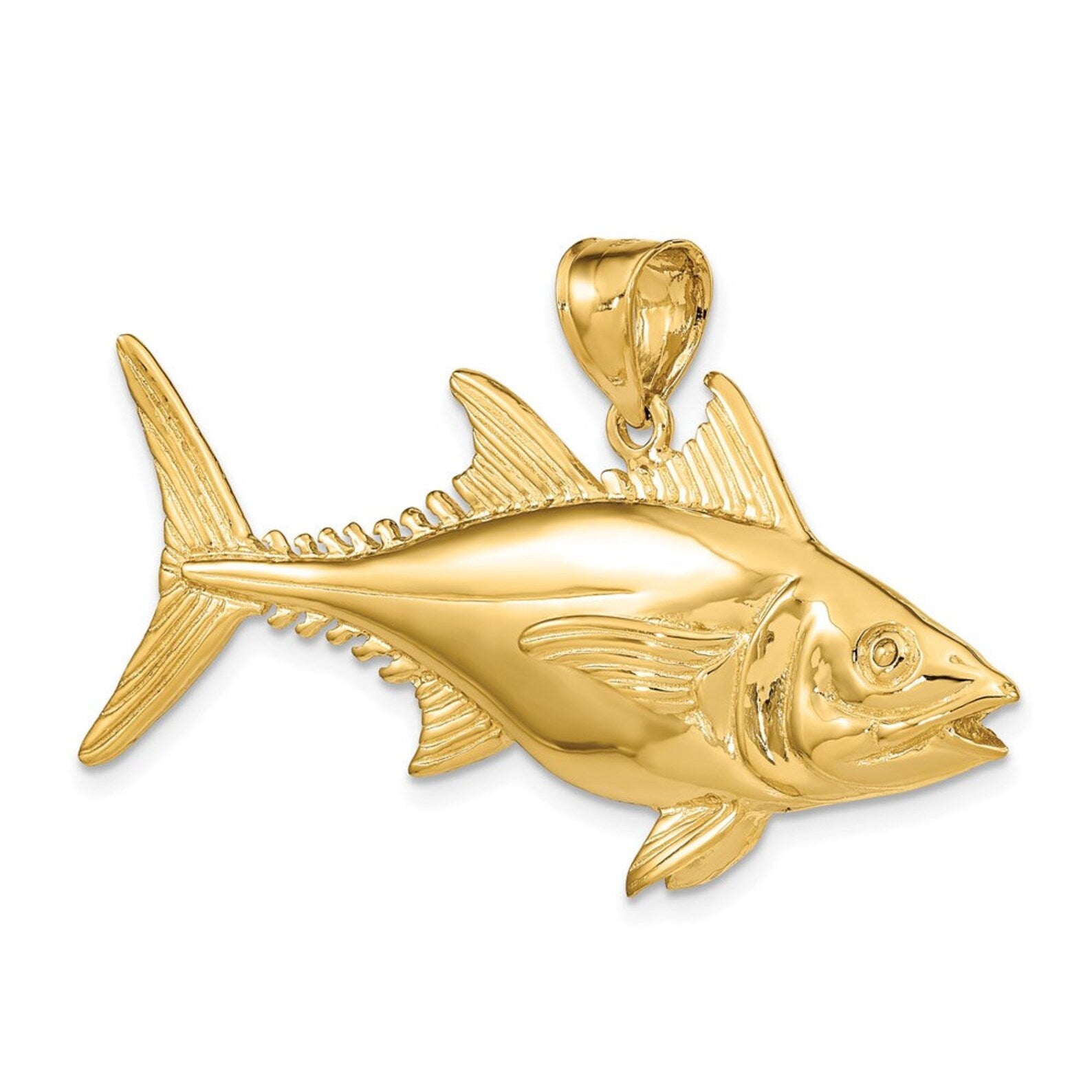 14K Gold 3D Polished Skipjack Tuna Fish Pendant - Charlie & Co. Jewelry