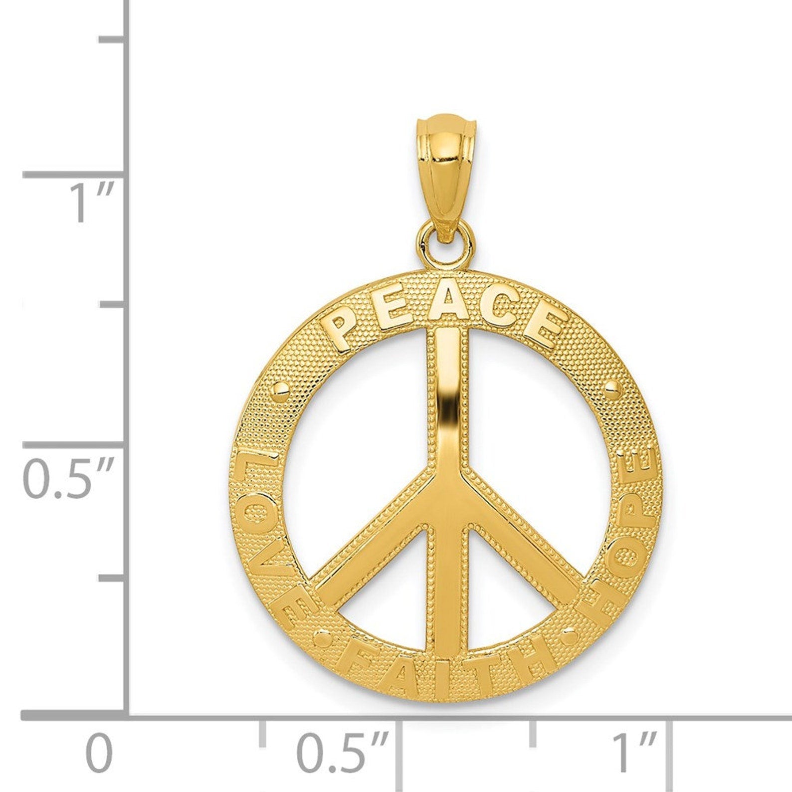 Gold 'Peace Love Faith Hope' Peace Sign Pendant Model-C4170 - Charlie & Co. Jewelry