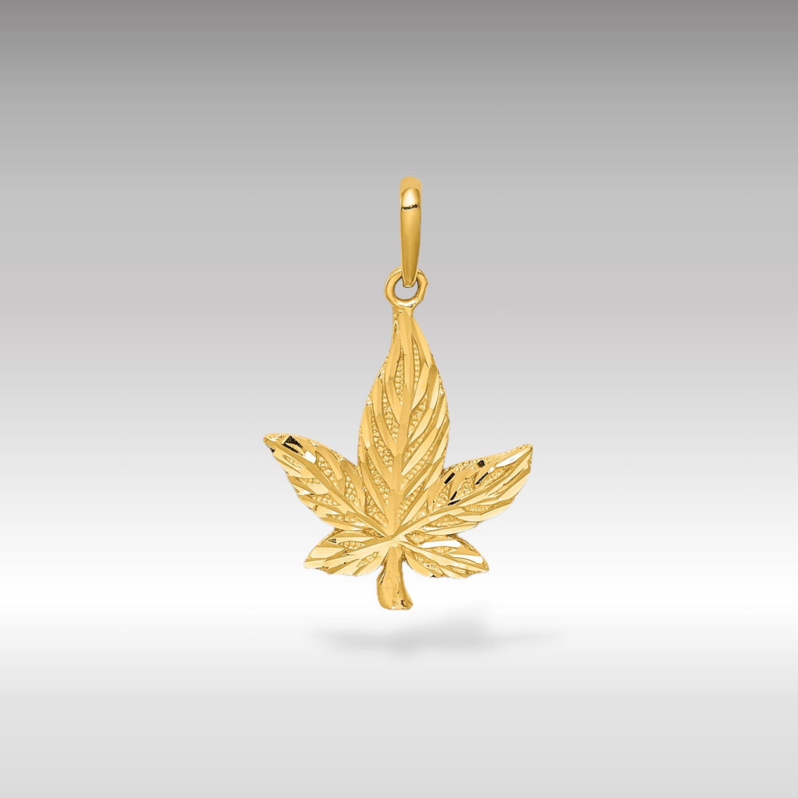 Gold Diamond-Cut Cannabis Leaf Charm Model-C4645 - Charlie & Co. Jewelry