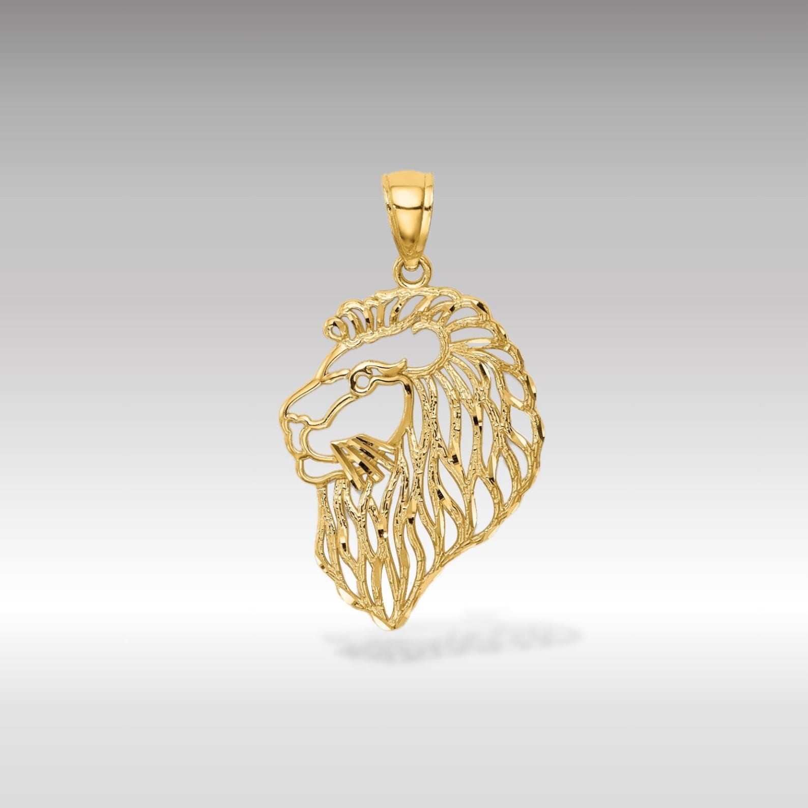Gold Diamond-Cut Lion Profile Pendant